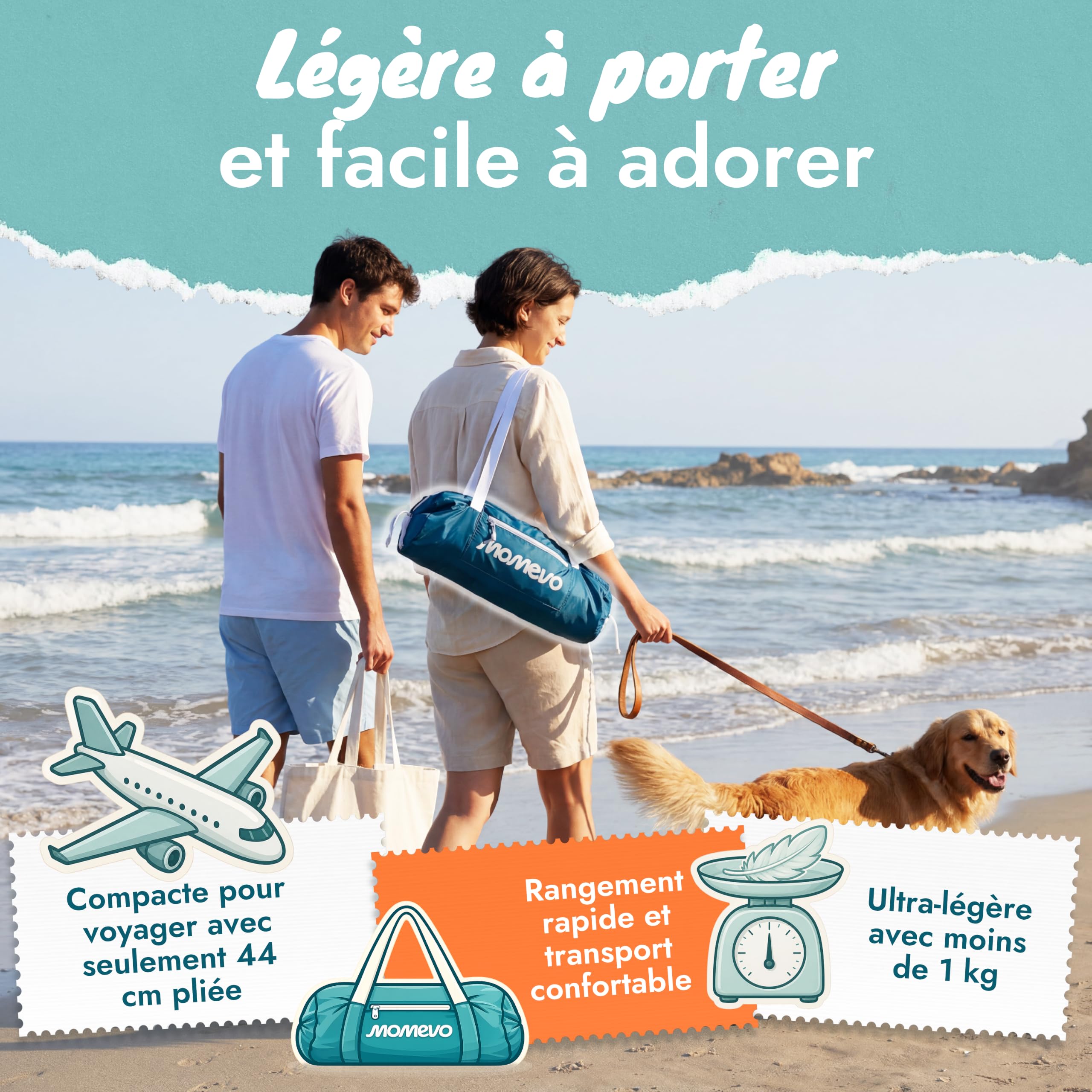 Tente de Plage avec Voile d’ombrage UPF50+, 2 Barres, Bleu Pétrole | Anti-Vent, Abri de plage léger avec voile d’ombrage, stable au vent et nouvelle génération