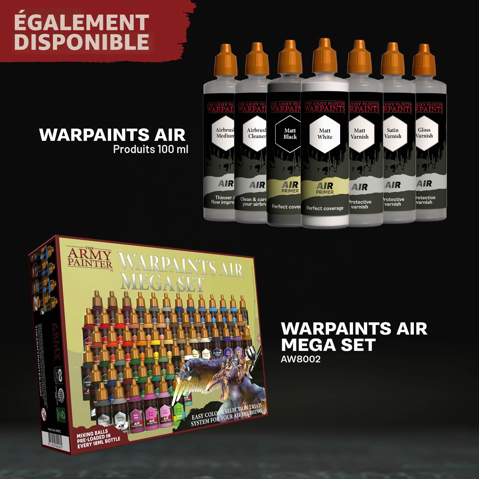 The Army Painter, Airbrush Starter Bundle, avec Air Starter Set et DipIt | Air Starter Set, pinceau DipIt, Air Anti-Shine Varnish, Airbrush Cleaner et médium, pour DnD et Warhammer