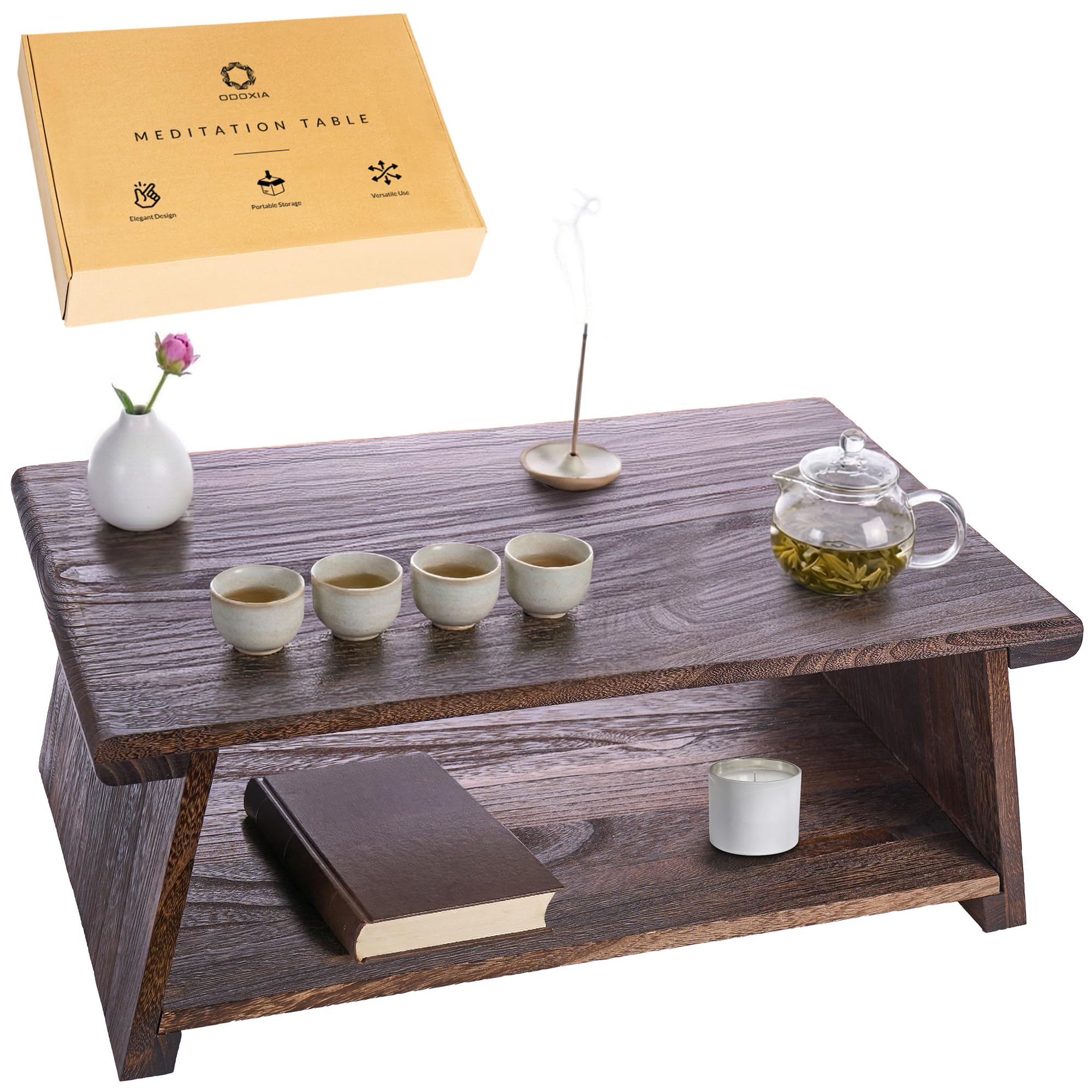 ODOXIA Table Basse pour Rituels de Thé | Table d'Autel pour Méditation et Mindfulness | Table Basse Japonaise Style Chabudai | pour S’Asseoir au Sol | Bois Stable Pliable | Journaling