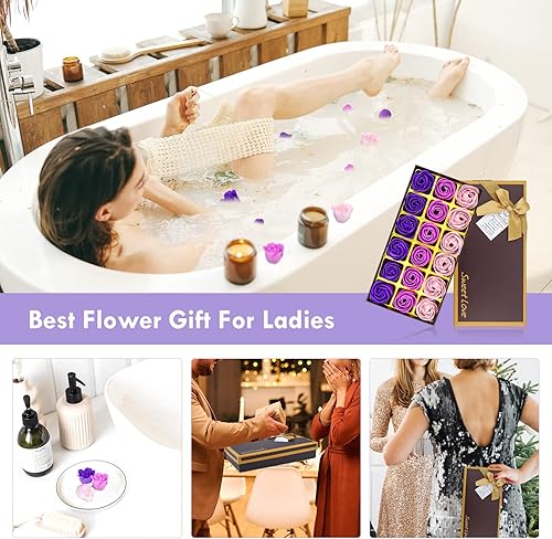 Miniatura 7 de JIALEEY Jabón de baño perfumado floral, pétalos de rosa, juego de jabón de rosas de aceite esencial vegetal, las mejores ideas de regalo para