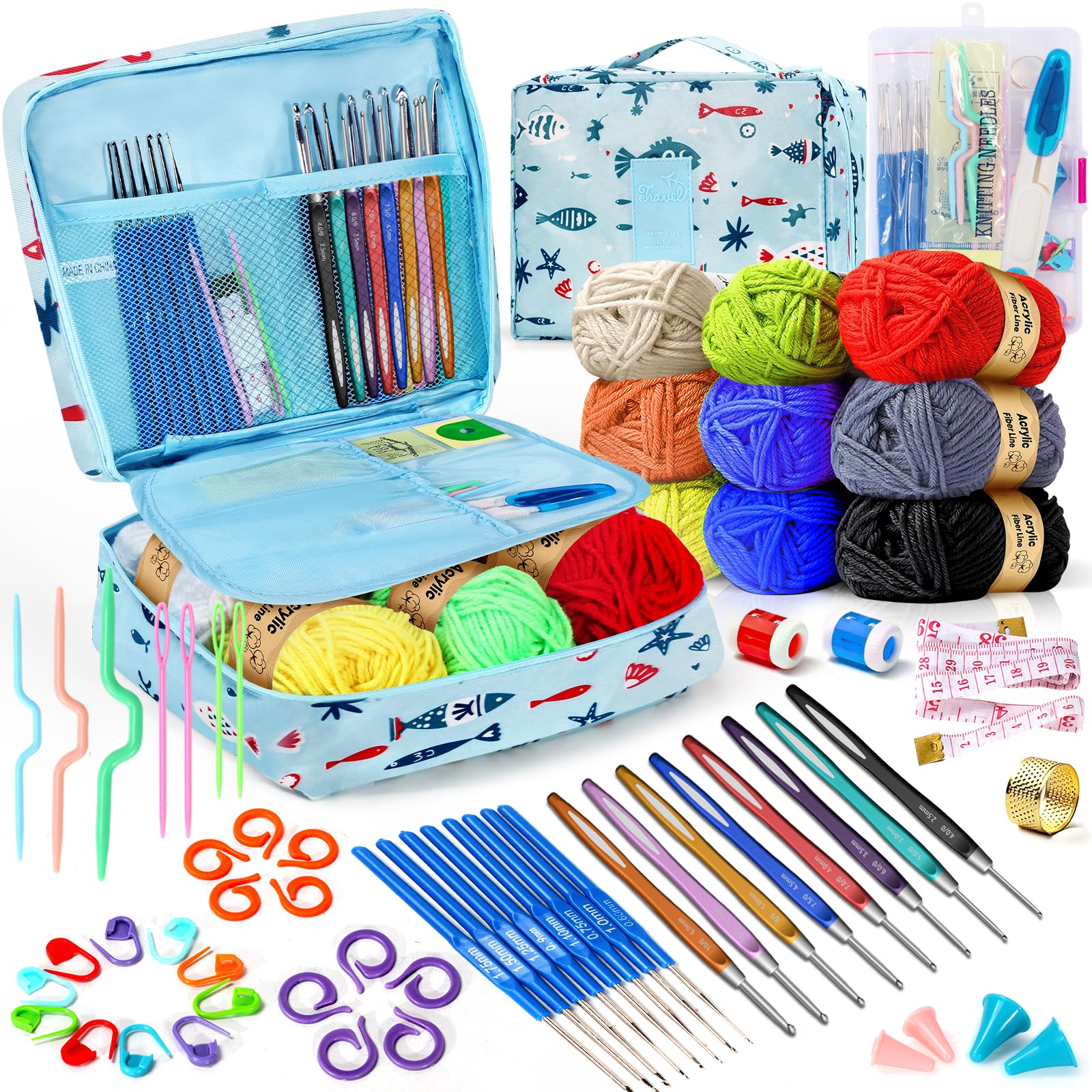 Chaies Kit de Crochets,Ensemble de Crochets de Fil | Fournitures de Tricot et de Crochet Portables, kit de Crochet pour débutant, Aiguille au Crochet, Outil de Tissage de Fils à Faire soi-même