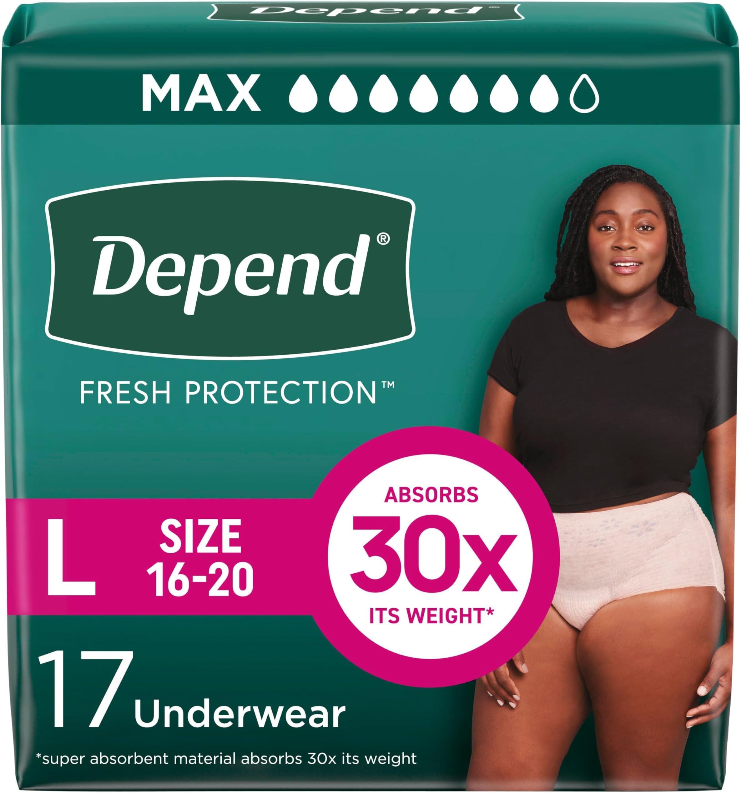 Depend Underwear for Women, Maximum, Large, Pack/17 by Depend