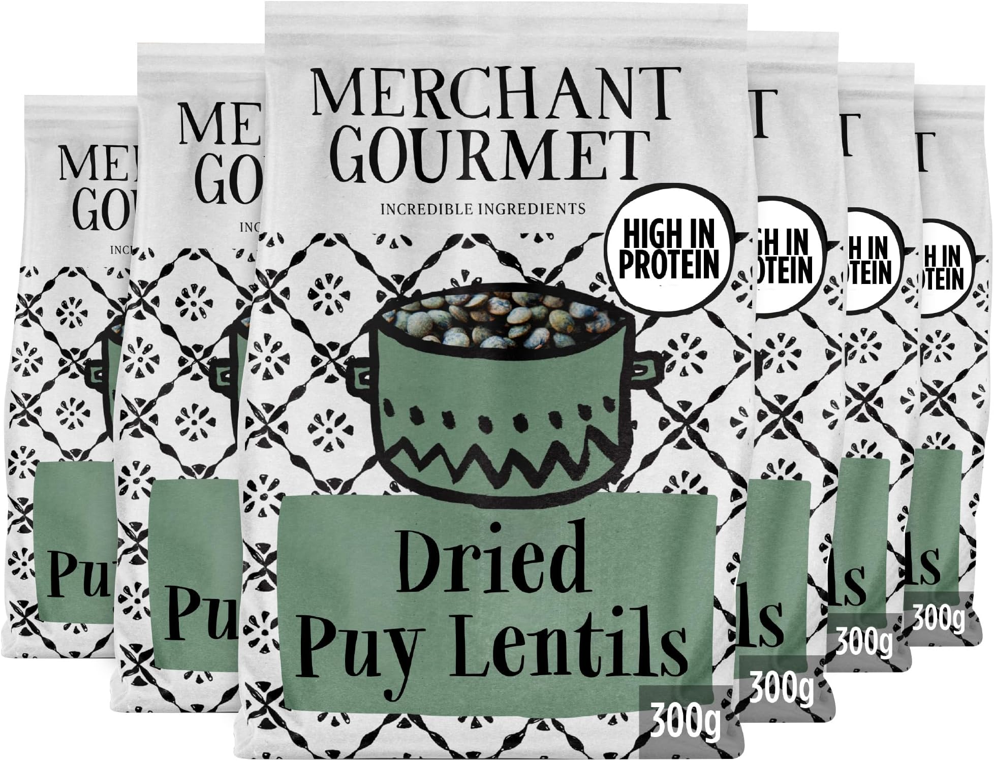 Merchant Gourmet Dried Puy Lentils 2.4 kg - High Fibre, High Protein, Low Fat, Vegan - No Need to Pre-Soak - Pack of 8 x 300g Boxes