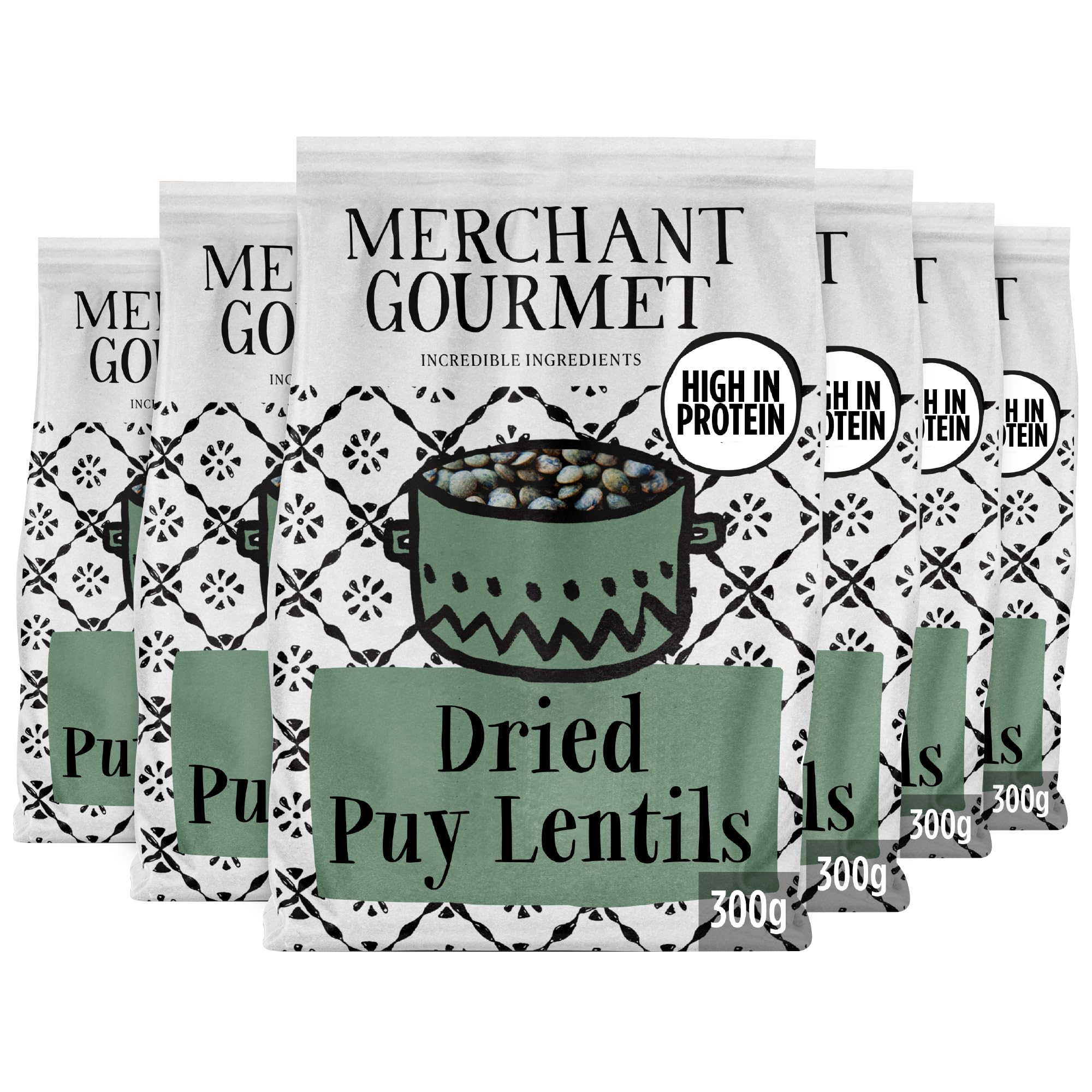 Merchant Gourmet Dried Puy Lentils 2.4 kg - High Fibre, High Protein, Low Fat, Vegan - No Need to Pre-Soak - Pack of 8 x 300g Boxes