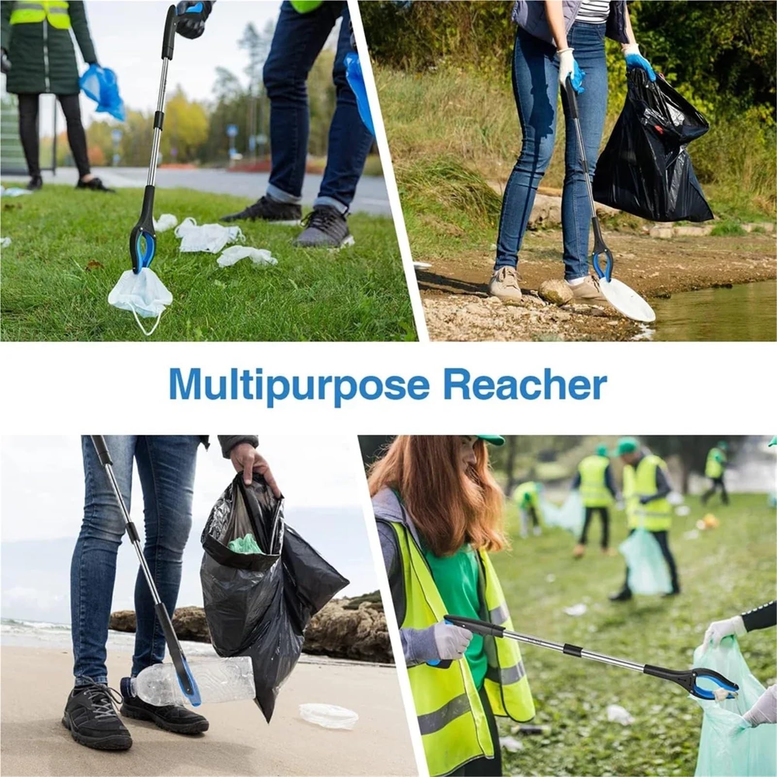 Herramienta de Agarre Reacher, recogedores Plegables for Personas Mayores, Ligero, Extra Largo, práctico, recogedor Basura, Herramientas Recogida para Jardín(Blue)