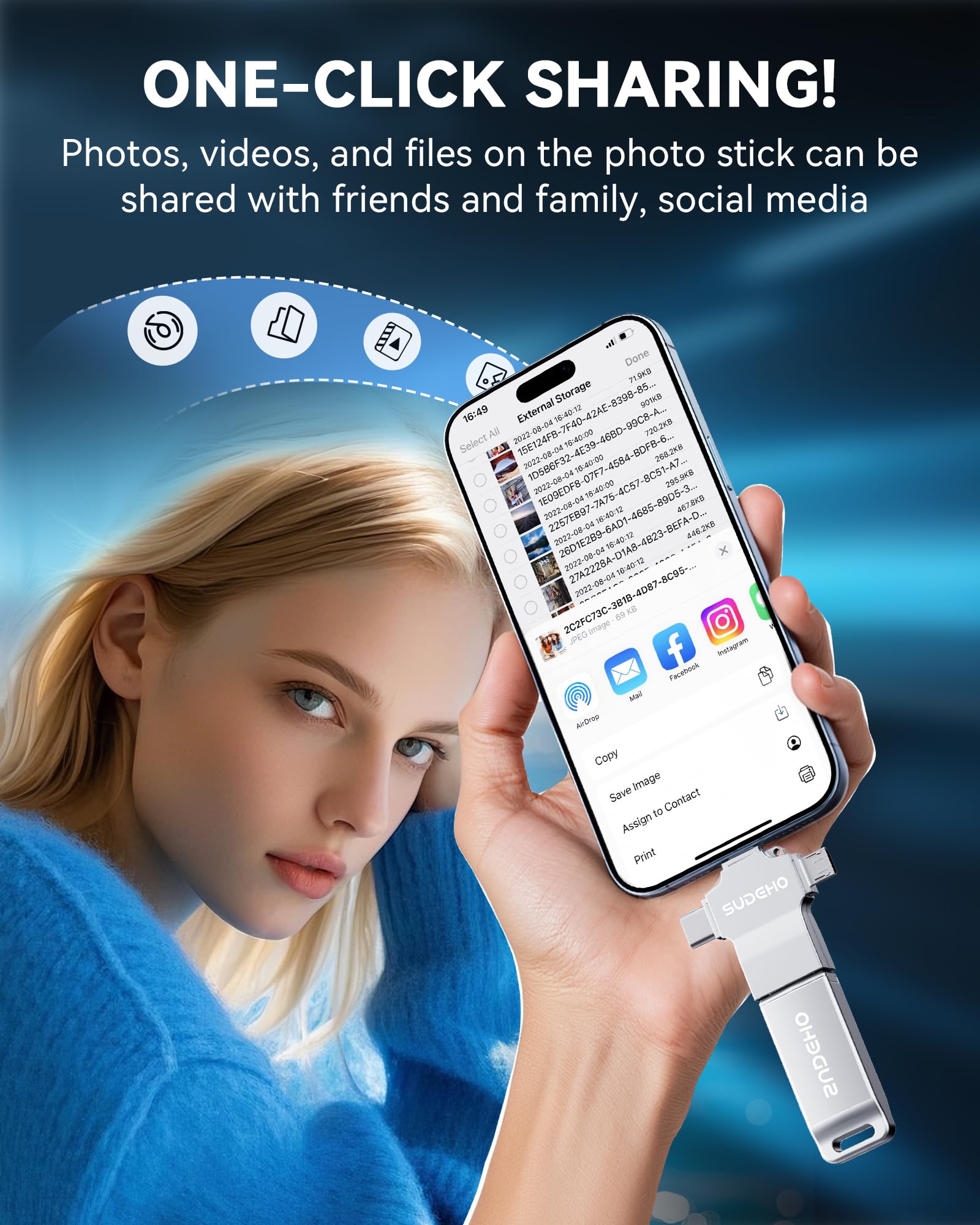 Memoria USB 16GB para Phone, 4 en 1 USB 3.0, Compatible con Pad Android PC, para Fotos vídeos música,Plata Espacial — view 7