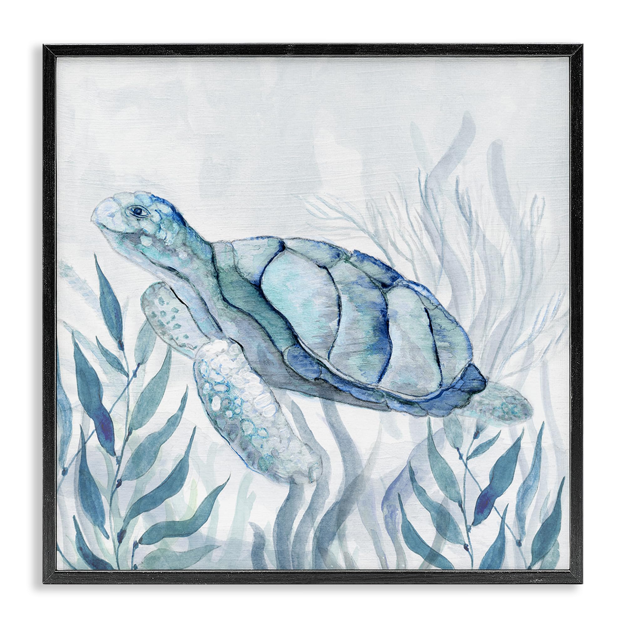 Stupell Industries 'Sea Turtle with Subtle Smile', Framed Giclee Art, Black, 12 x 12 Inches, Easy to Hang and Sturdy, Made in USA, by Janet Tava