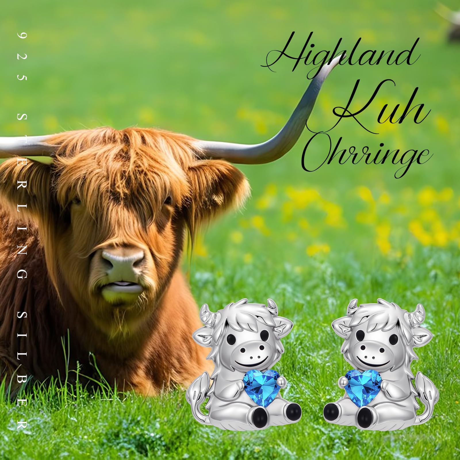 Hochland Kuh Ohrstecker 925 Sterling Silber Kuh Ohrringe Tier Ohrringe Schmuck Geschenke für Frauen Mädchen Damen Geburtstag Muttertag