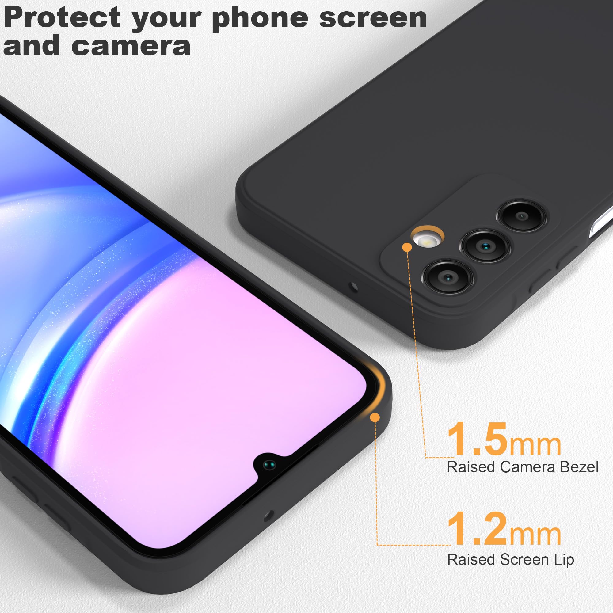 THIYUFUNS Cover per Samsung Galaxy A15 4G / 5G (6.5") con 2 Pezzi HD Vetro Temperato Pellicola Protettiva,Liquid Silicone TPU Custodia 360 Antiurtfio Gradi Cover per Samsung Galaxy A15 - Nero