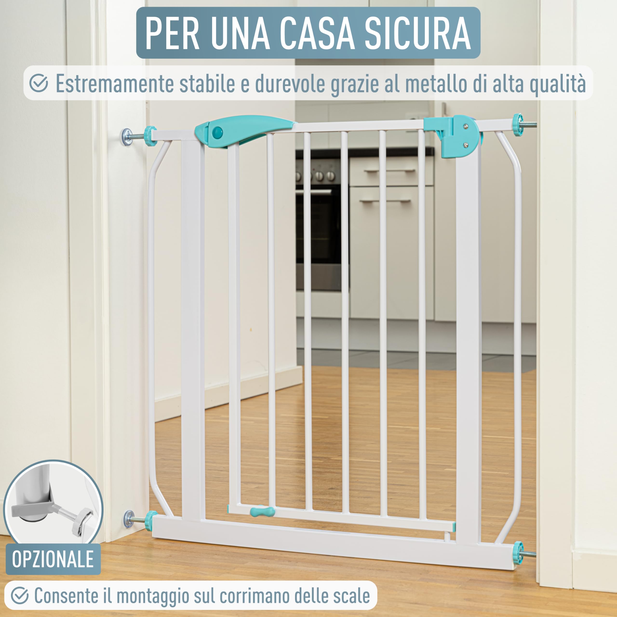 Berrin Cancelletto di Sicurezza per Porte 105-115 cm Metallo Bianco Turchese