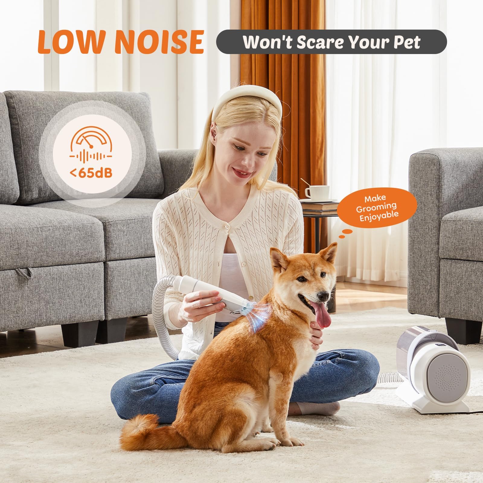 Kit per la toelettatura degli animali domestici, tagliacapelli 2 in 1 a basso rumore con tazza da 2,5 l, 3 modalità di aspirazione, 5 strumenti per la toelettatura di cani e gatti