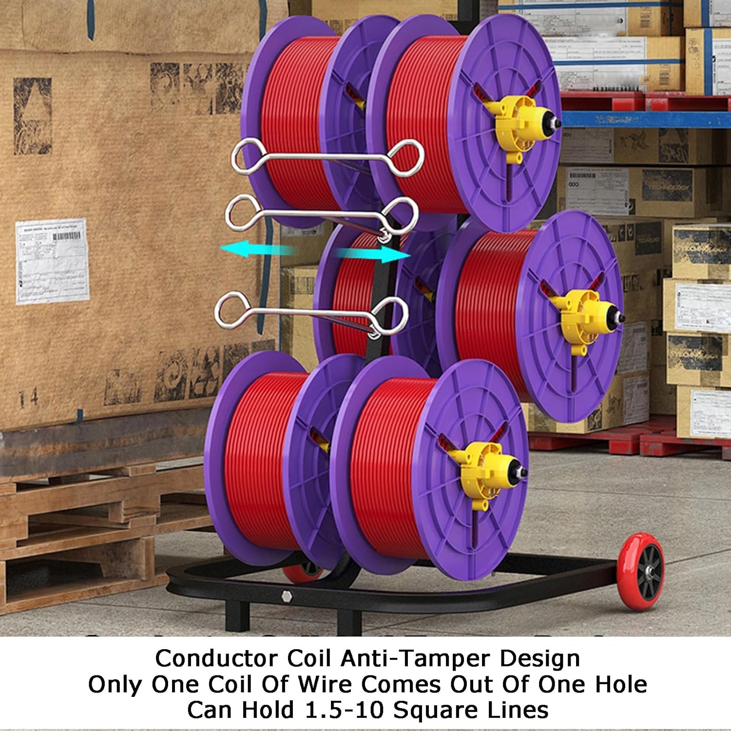 Mobile Wire Spool Rack, Cable Dispenser & Hose Reel Organizer, Holds 6 Spools, Paracord Storage Solution, Durable & Portable Cord Holder for Efficient Workspace