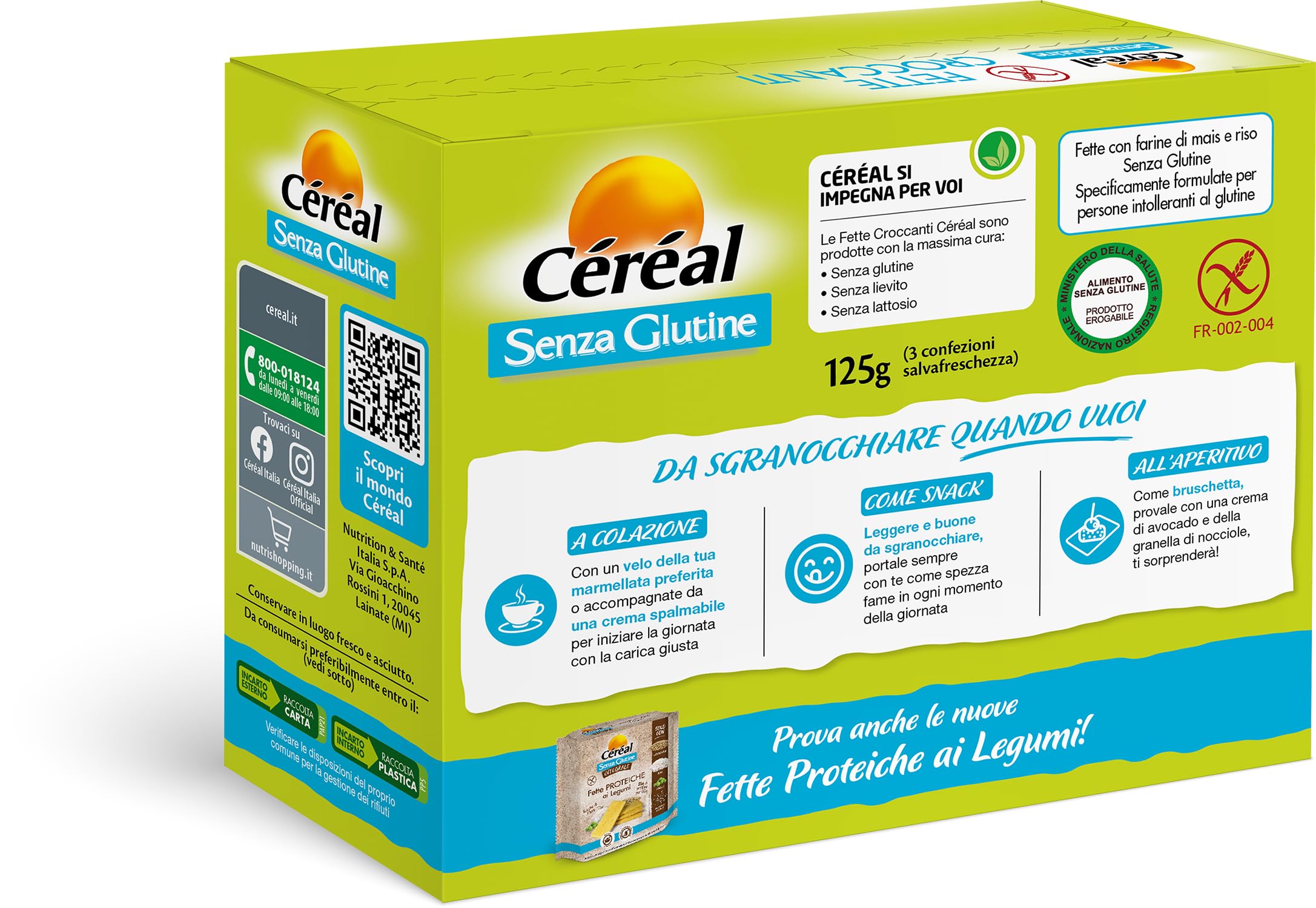 Céréal Fette Croccanti, Fette con Farina di Mais, Farina di Riso, Senza Glutine, Senza Lattosio, 125 gr, Formato 12 Confezioni