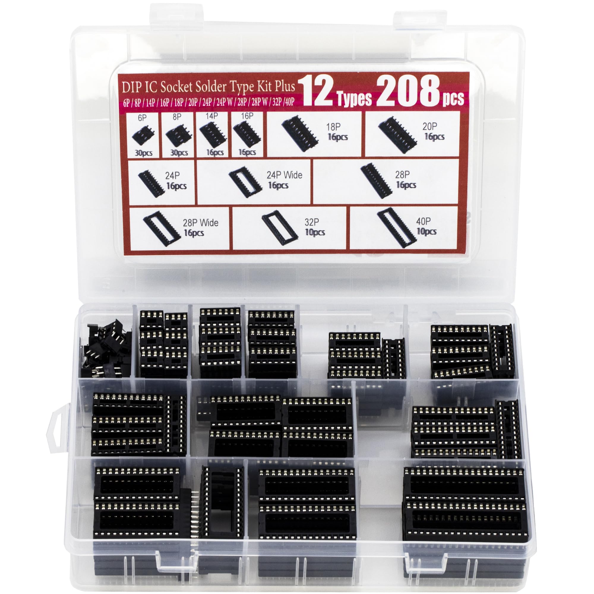 Ic Socket 208pcs DIP Assortment Kit - 12 Types 2.54mm Pitch Solder ...