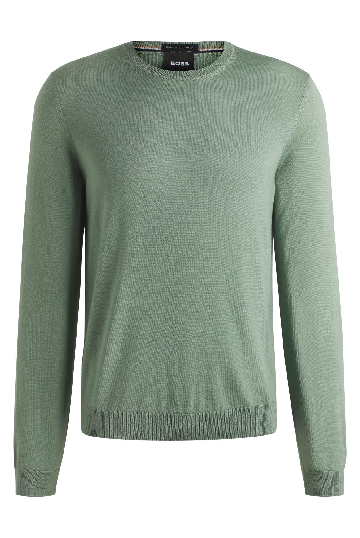 BOSS Maglione da uomo in lana vergine Leno-P Slim Fit, Verde chiaro 330, S