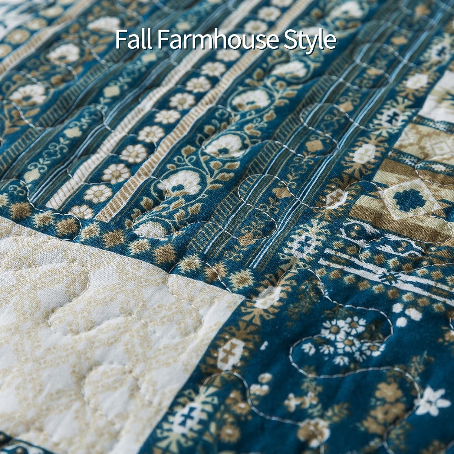 BEDIFANY Cotton King Size Quilt Set, Lightweight Bedspread King Size Coverlet Boho King Quilt, Soft Farmhouse King Quilt Bedding Sets for Bed Decorations for All Seasons (3 Pieces, Blue) - Image 5