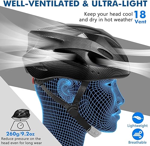 Miniatura 6 de Zacro Casco de bicicleta para adultos, ligero para hombres y mujeres, cómodo con almohadillas y visera, casco de bicicleta certificado para adultos