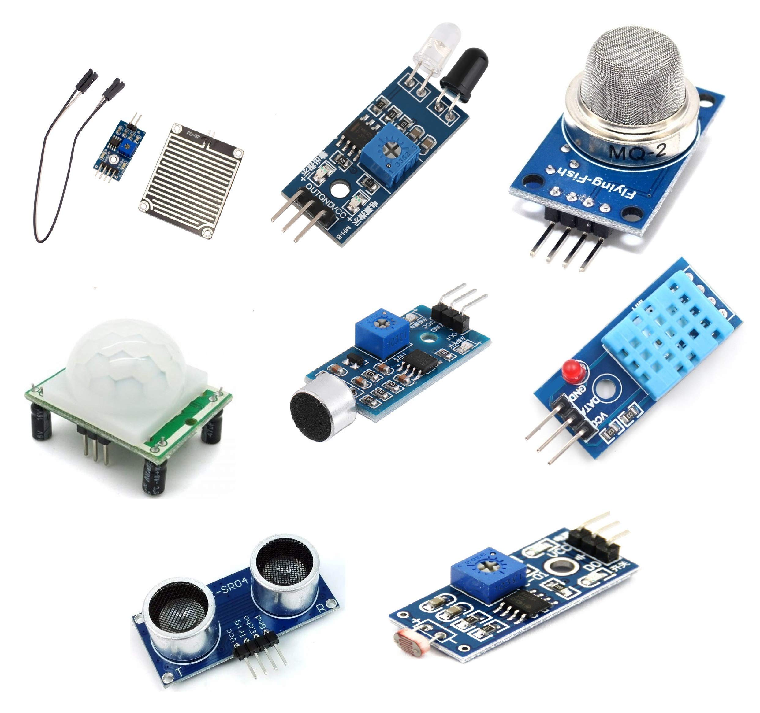 TECHLEADS Mini Sensor Kit With Pir, Ultrasonic Sensor, Ir Sensor, Ldr, Rain Sensor, Sound Sensor, Mq 2 Gas Sensor, Dht 11