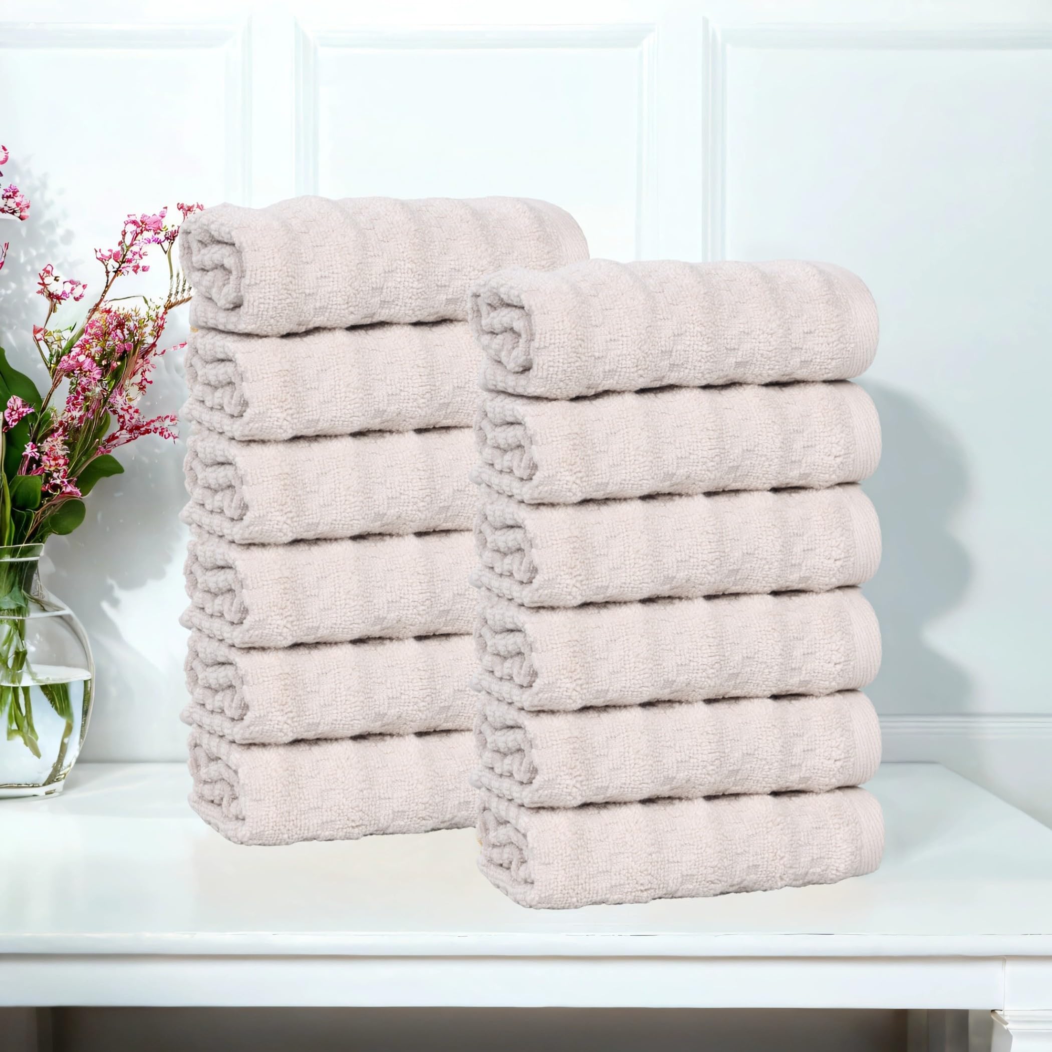 Toallas de algodón de peso medio Superior Zuma: juego de 12 piezas de felpa para baño y spa