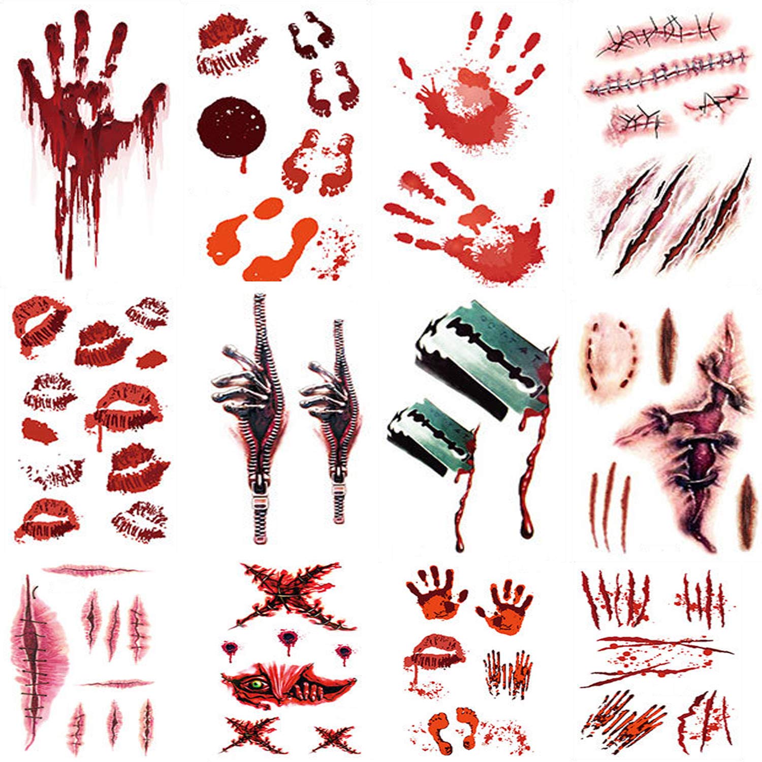 Buy Halloween Post Temporary Tattoos Stickers, 12Sheet Face Tattoos Set