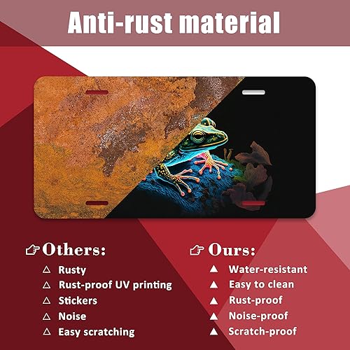 Miniatura 2 de Placa de matrícula frontal de neón con diseño de rana en roca, diseño de hongo abstracto, de acero inoxidable a prueba de óxido, para hombres y