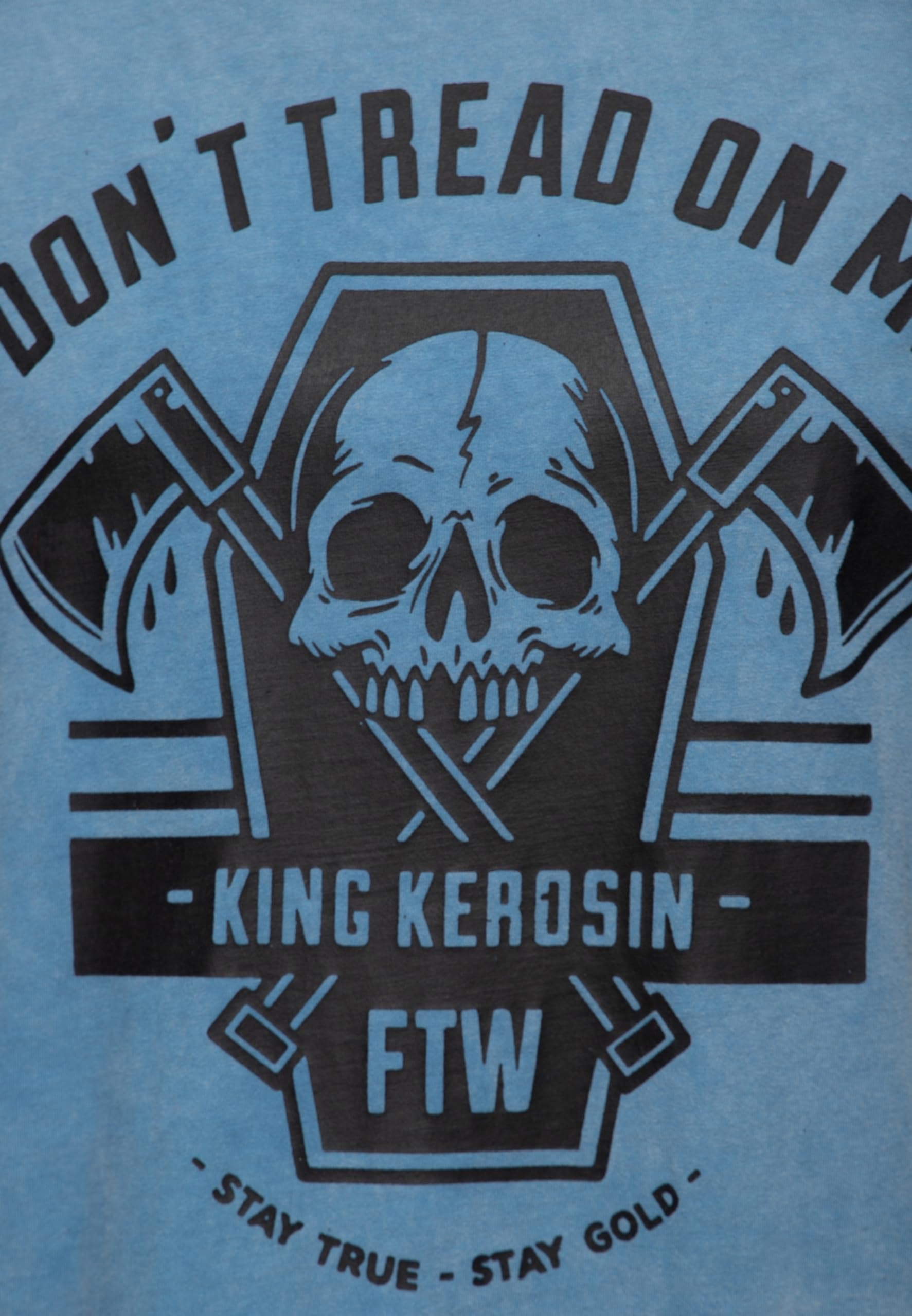 King Kerosin T-shirt męski | T-shirt z nadrukiem | koszulka z krótkim rękawem | Acid Washed | Unikat | Vintage Look | Rolowane obszycie | Regular Fit | Biker | Print | Artwork Don't Tread On Me