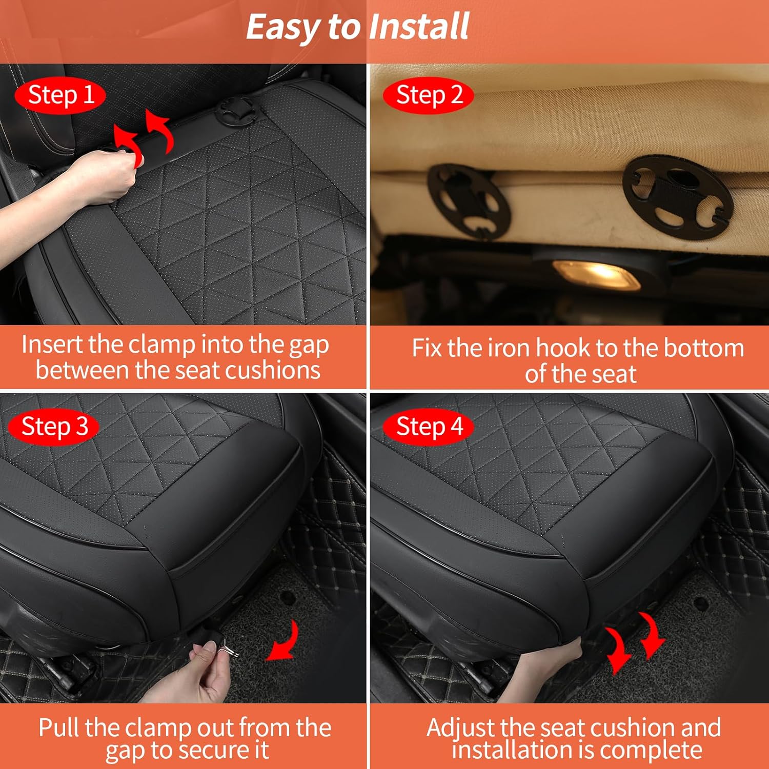 Leather Front Car Seat Cover - Bottom Car Seat Covers Fully Wrapped, Non-Slip, Luxury Appearance and Comfort, Fits Most Vehicles, 2 Pack, Black