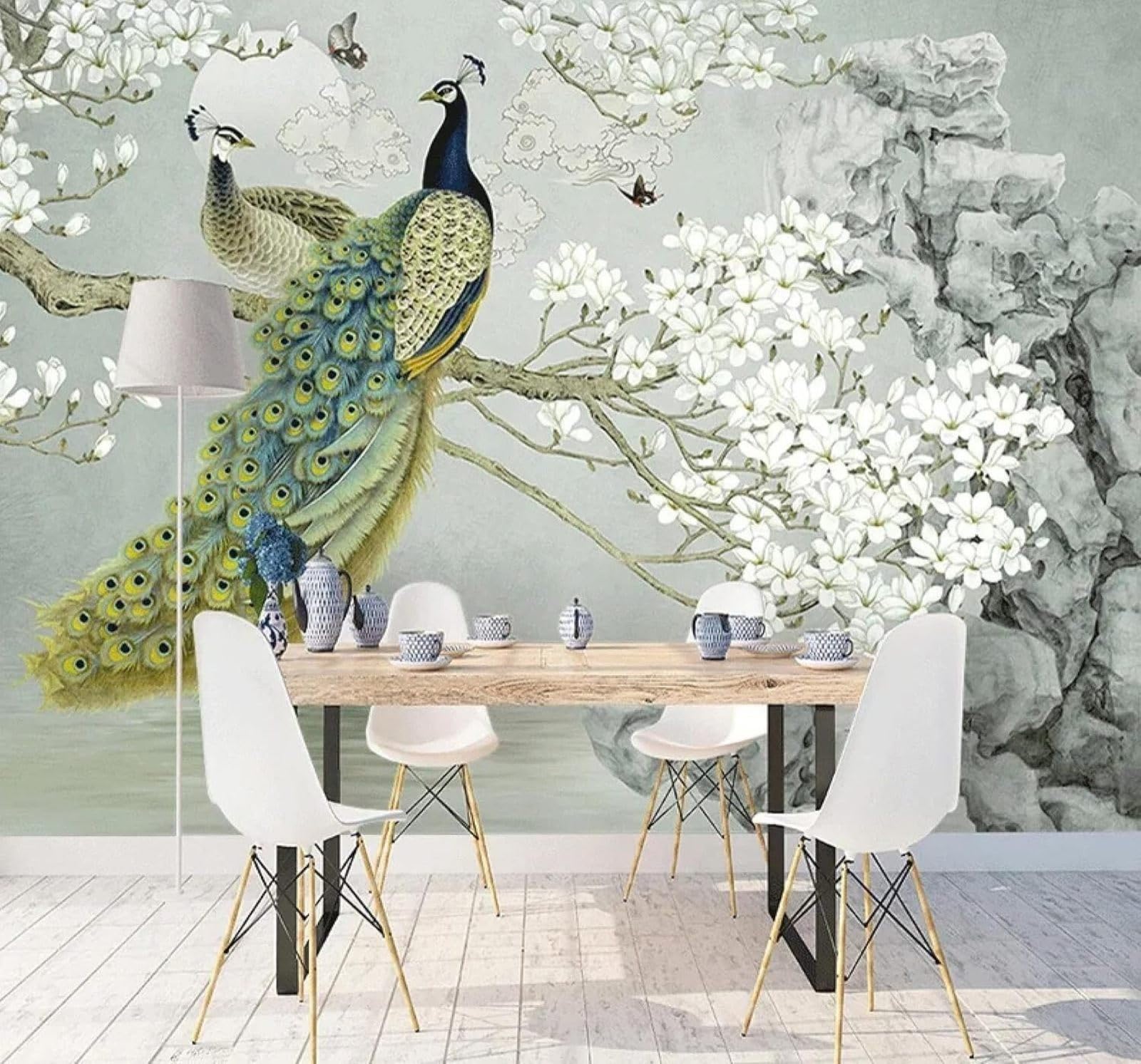 XLMING Exquisite Peacocks Magnolias Butterflies Scenery 3D Wallpaper Luxury Home Dining Decor Paste Sofa Living Room The Wall for Bedroom Mural-300cm×210cm