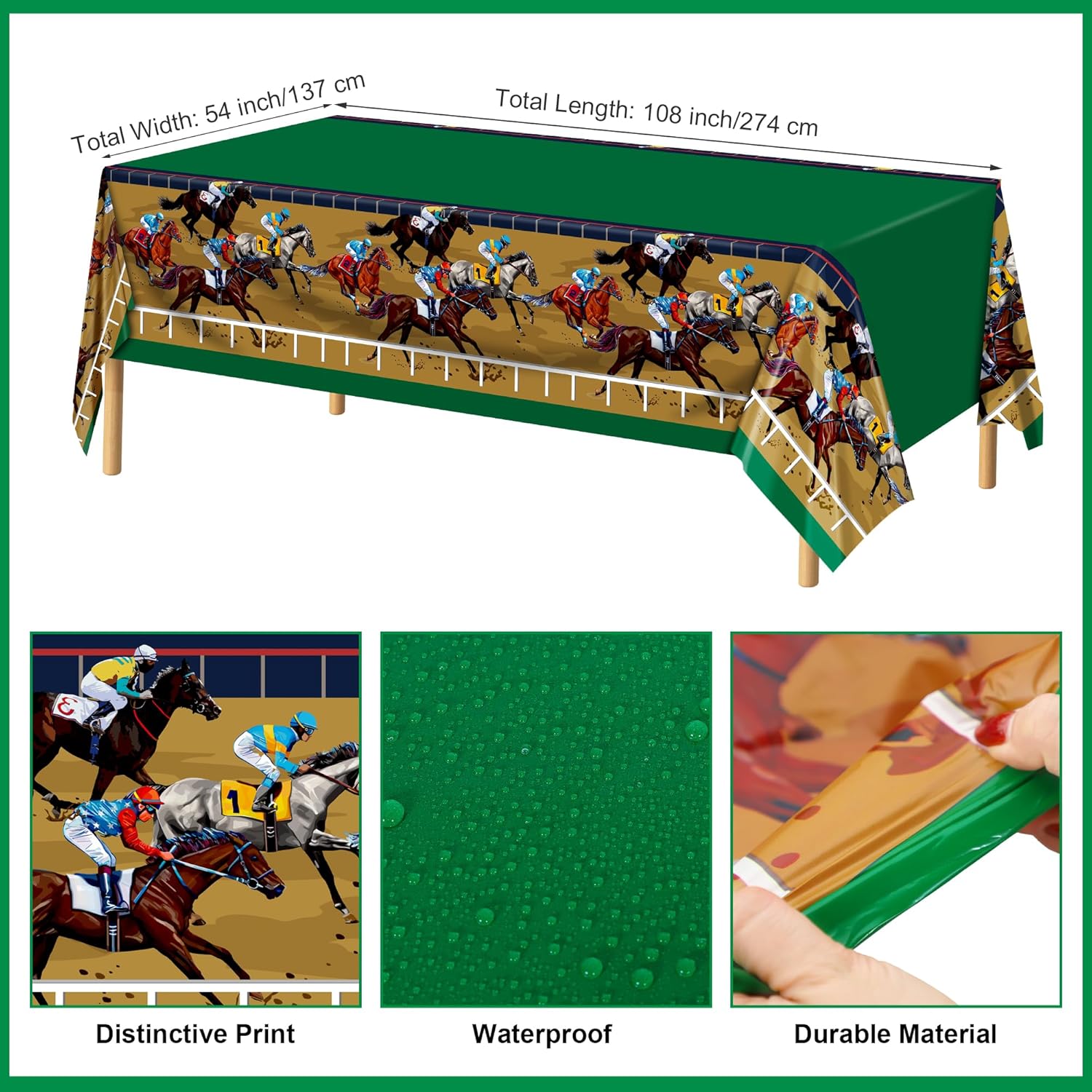 Kochorie 196 Pieces Horse Racing Tableware Set Include Disposable Plates Cups Napkins Banner Plastic Tablecloth Cutlery for Horse Racing Party Supplies, Serve 24 Guests