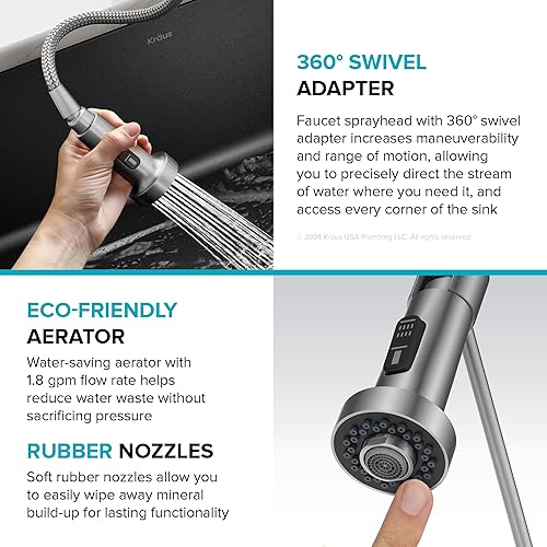 Miniatura 7 de Kraus Bolden - Grifo de cocina de estilo comercial de 2 funciones con mango individual extraíble en cromo, KPF-1610CH (Paquete de 1)