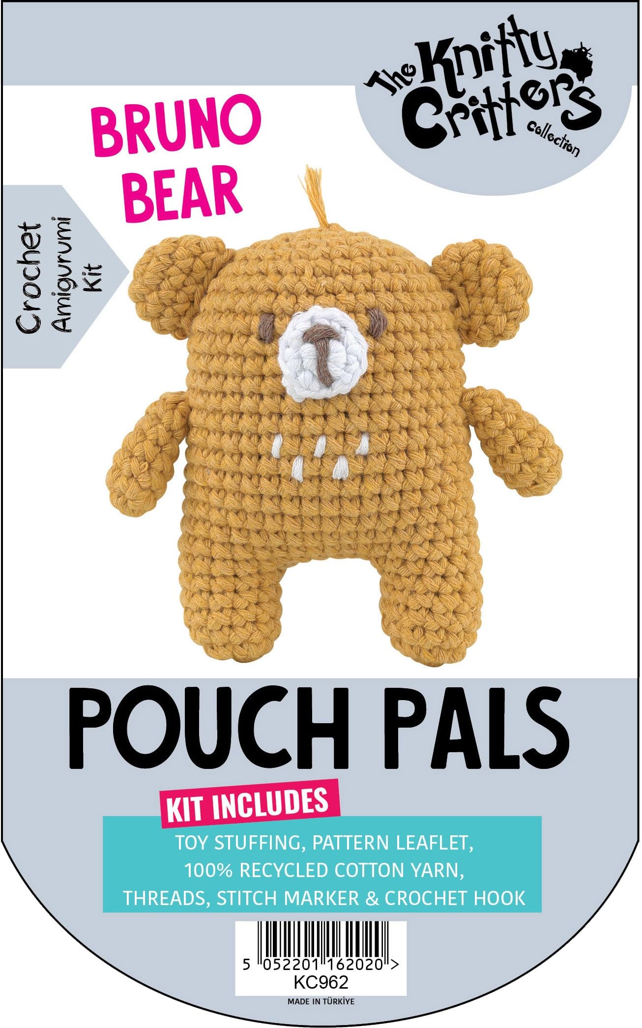 KNITTY CRITTERS Hello Crafts - Pouch Pals - Bruno Bear - Crochet kit