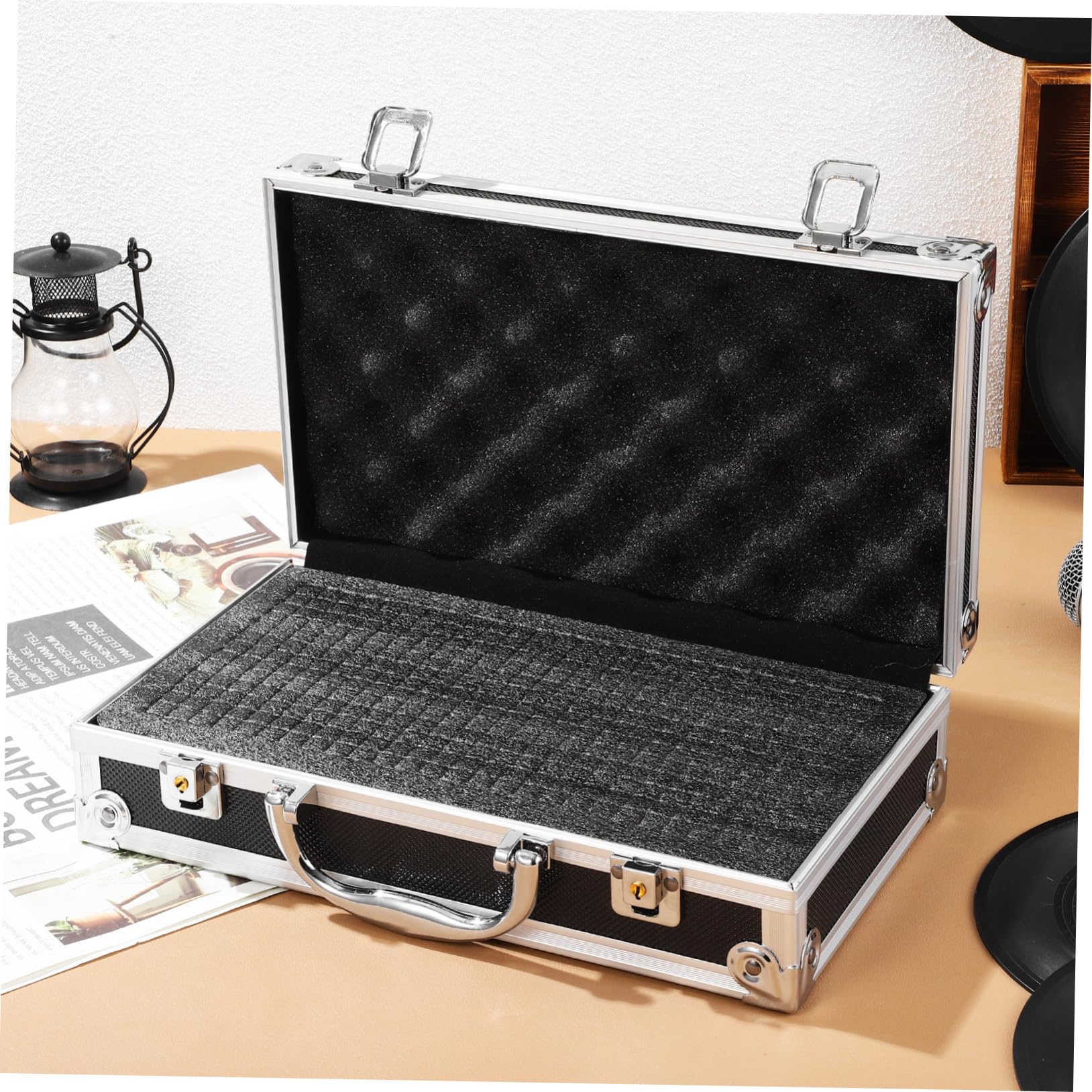Contenitore Organizer Portatile Nero in Lega di Alluminio con Serratura e Chiave, Valigia Porta Attrezzi Multifunzione per Uso Professionale e Domestico