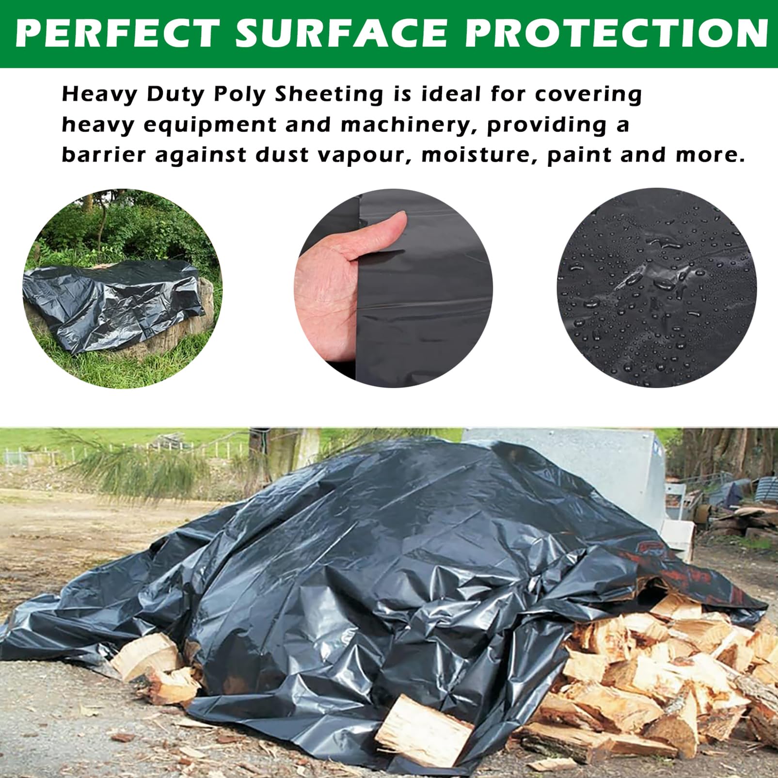 Telo Serra Nero 2 x 10M - Telo Protettivo per Serra - Resistente agli Strappi Extra Spesso - Copertura in Plastica Serra del Polytunnel Protezione del Giardino per Piante