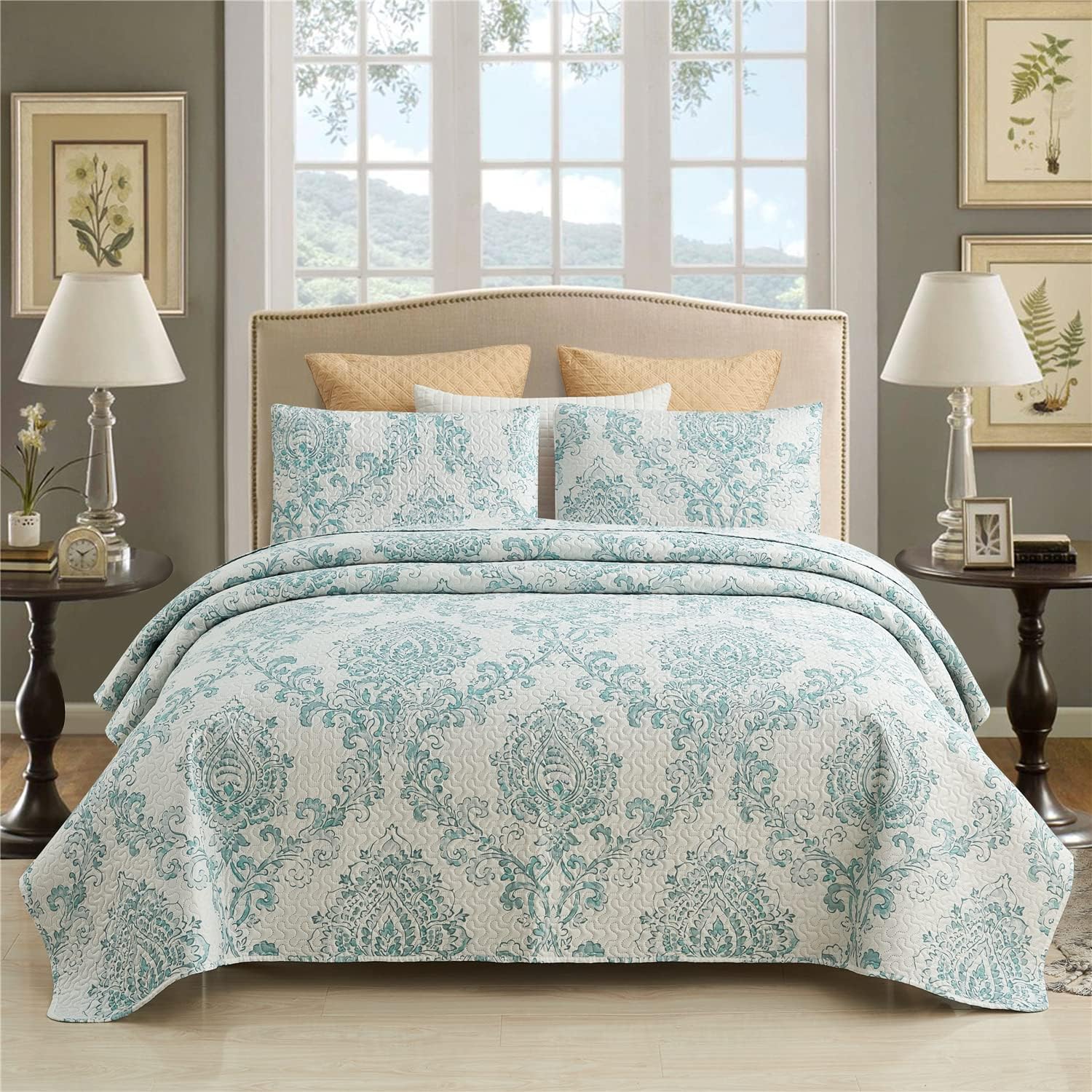 MERRY HOMEQuilt Set, 3-Piece Quilt Sets with Pillow Shams - Microfiber Soft and Lightweight Quilt Bedding Bedspread Coverlet Set (Venus, King)
