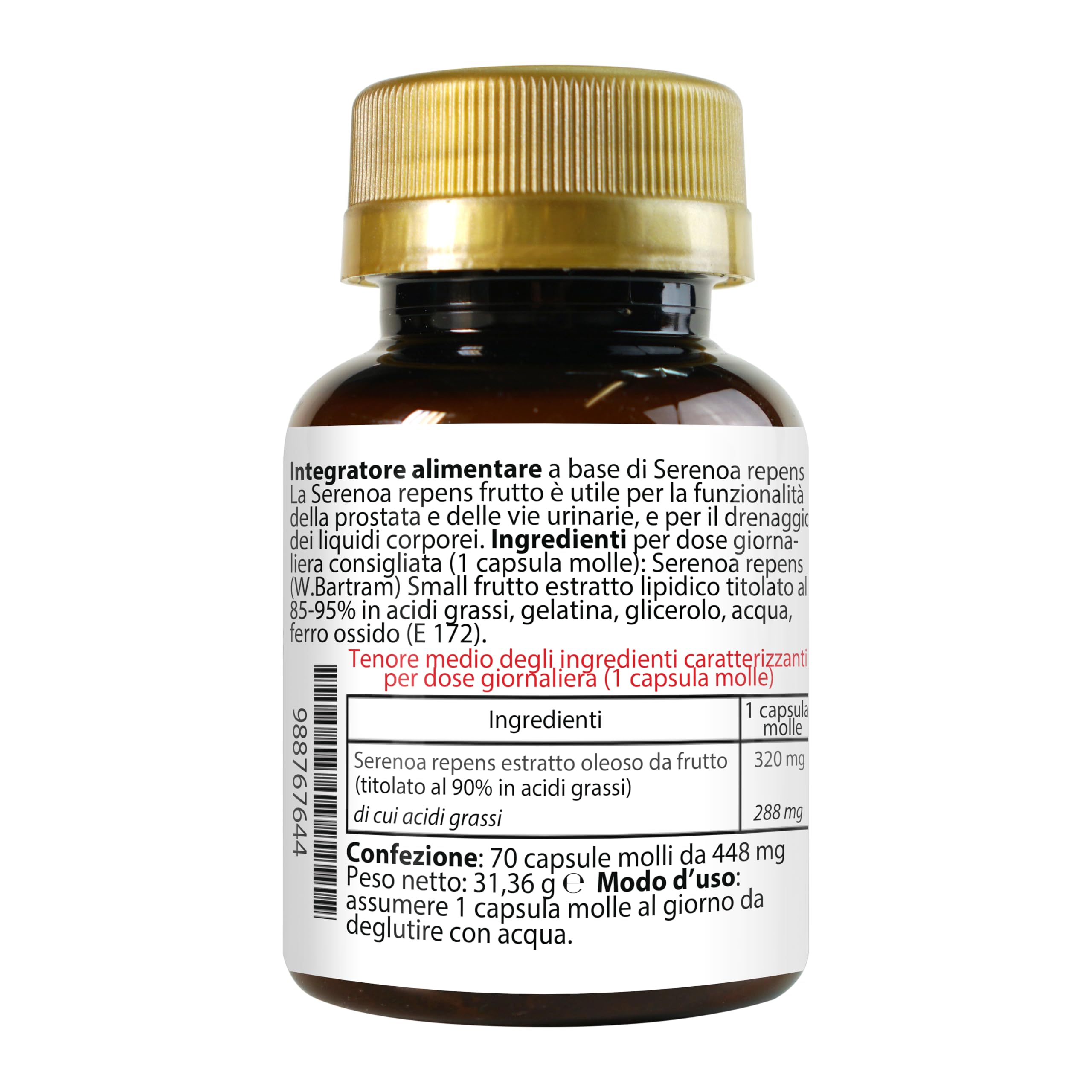 SERENOA REPENS 320 MG TITOLATO AL 90% | 70 SOFTGELS | CAPSULE MOLLI PER LA PROSTATA E PER LE VIE URINARIE | 1 PERLA AL GIORNO | LA BOTTEGA DEGLI INTEGRATORI (1 Confezione da 70)