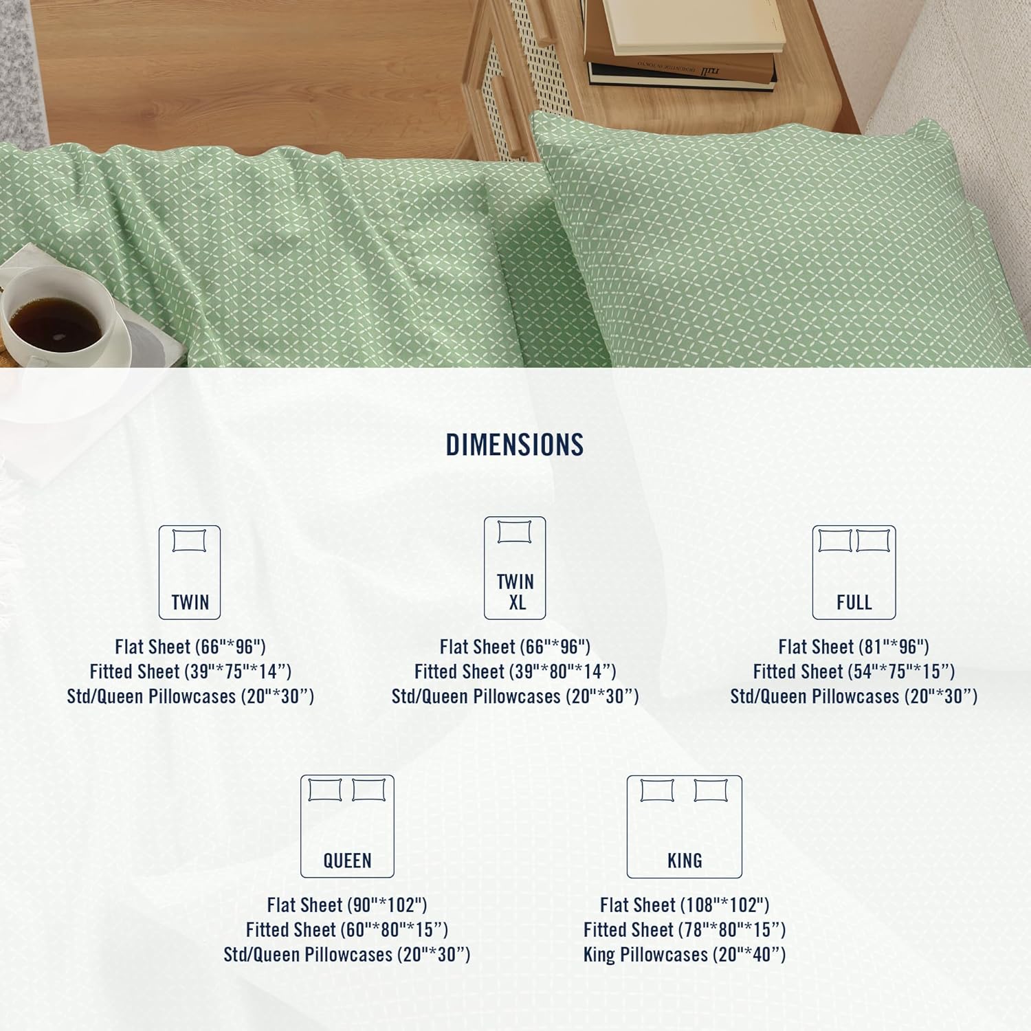 Izod Sateen Silky 3Pc Twin Size Bed Sheet Set, Deep Pockets– fits Upto 17",Smooth & Buttery Feel, Long-Staple Soft Combed 100% Cotton Bed Sheet, Hotel Luxury Bedding Sheets & Pillowcases-Green Mosaic