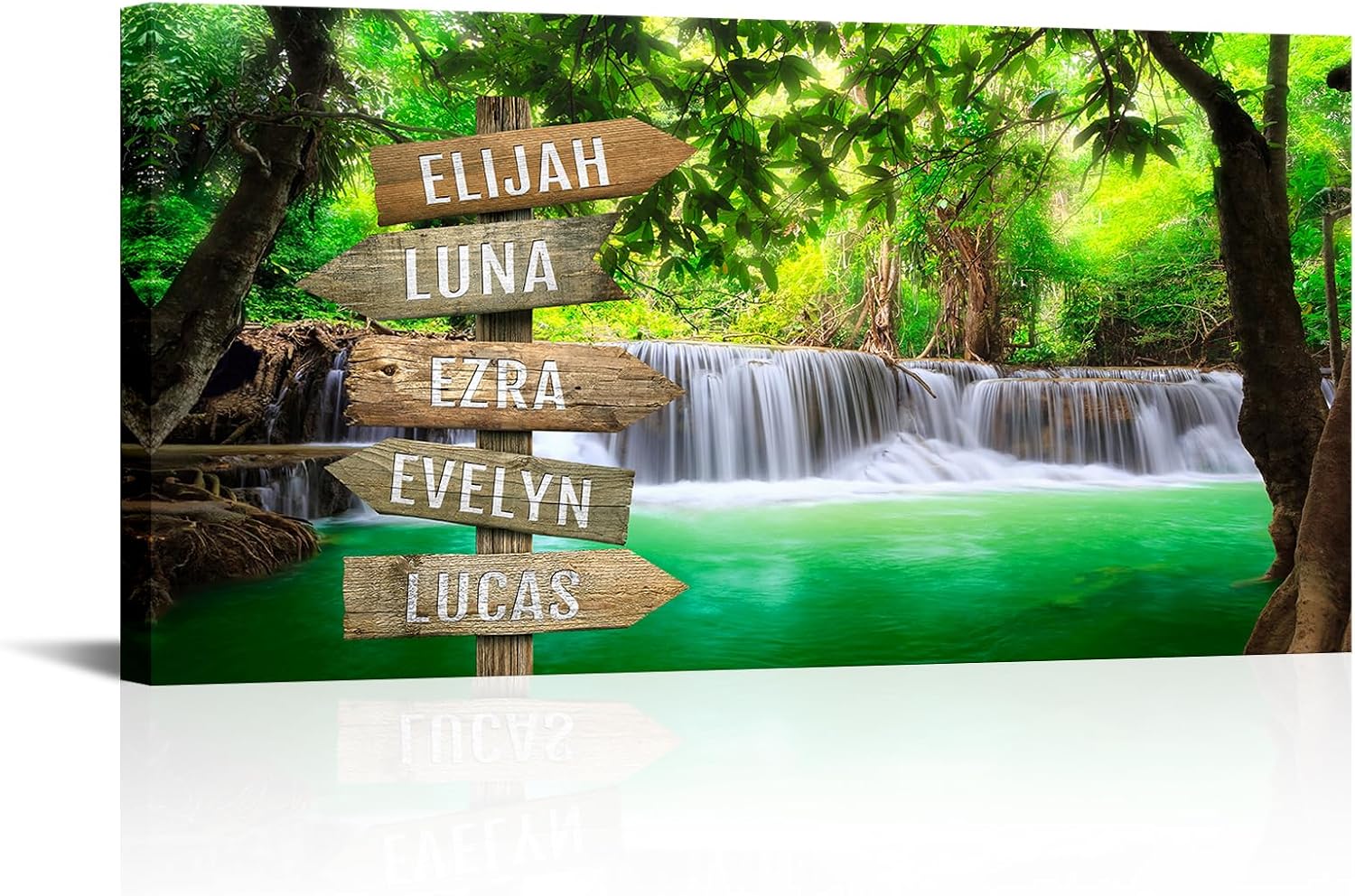 iLOOKLiKE Personalized Street Sign with Name Canvas Wall Art for Family Home Decor Custom Multi Names Waterfall Picture Print Green Forest Natural Landscape Painting Gifts from Kids Daughter Son