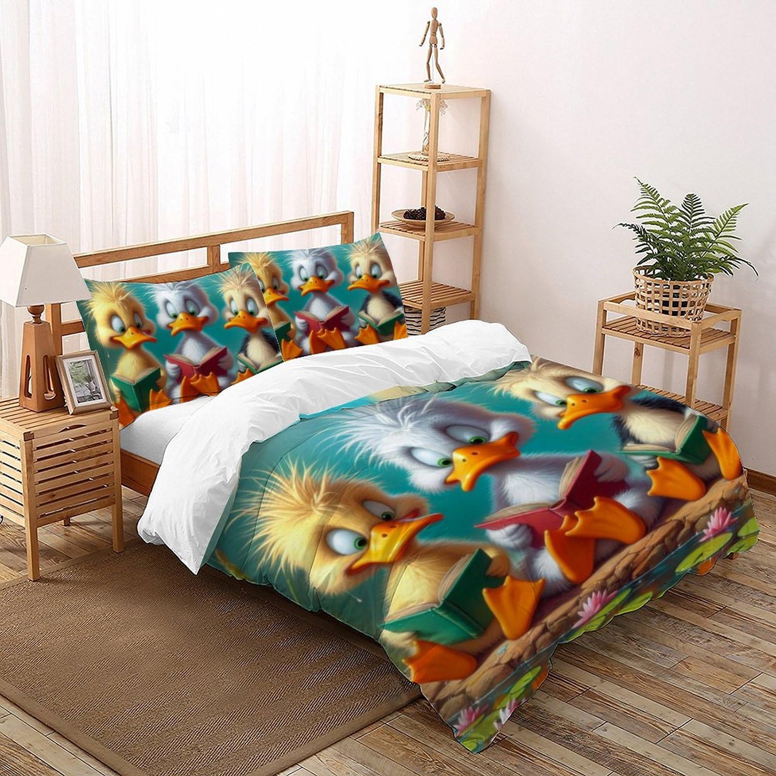 Housse de couette 200x200cm microfibre animaux imprimé 3d canard parure de lit double fille
