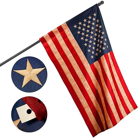 2x3 Ft G128 Embroidered American Flag Tea Stained Flag ToughWeave NO Flagpole