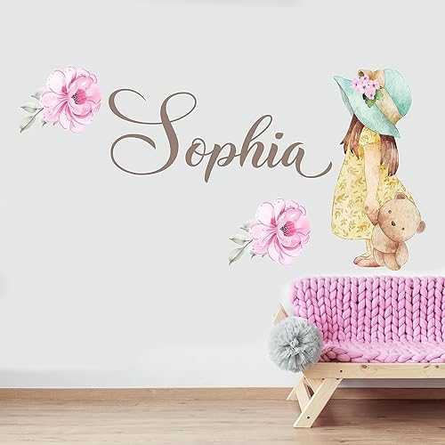 Miniatura 2 de Calcomanía de pared extraíble con nombre personalizado para niñas, decoración de pared con nombre personalizado para niñas, calcomanías románticas