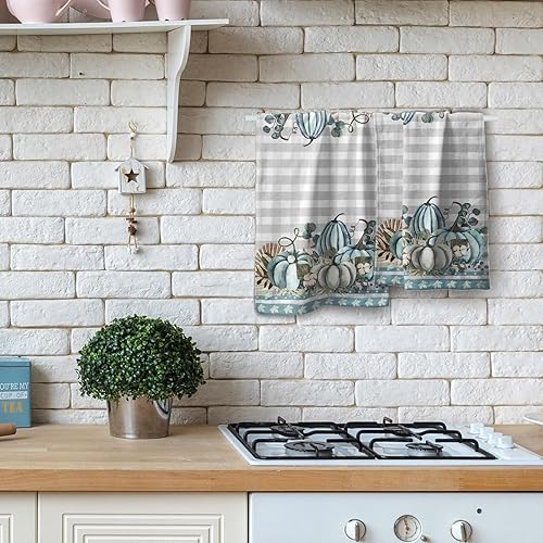 Miniatura 5 de Toallas de mano de calabaza azul turquesa, toallas de cocina con diseño de búfalo blanco y gris, toalla de mano decorativa para baño, para granja,