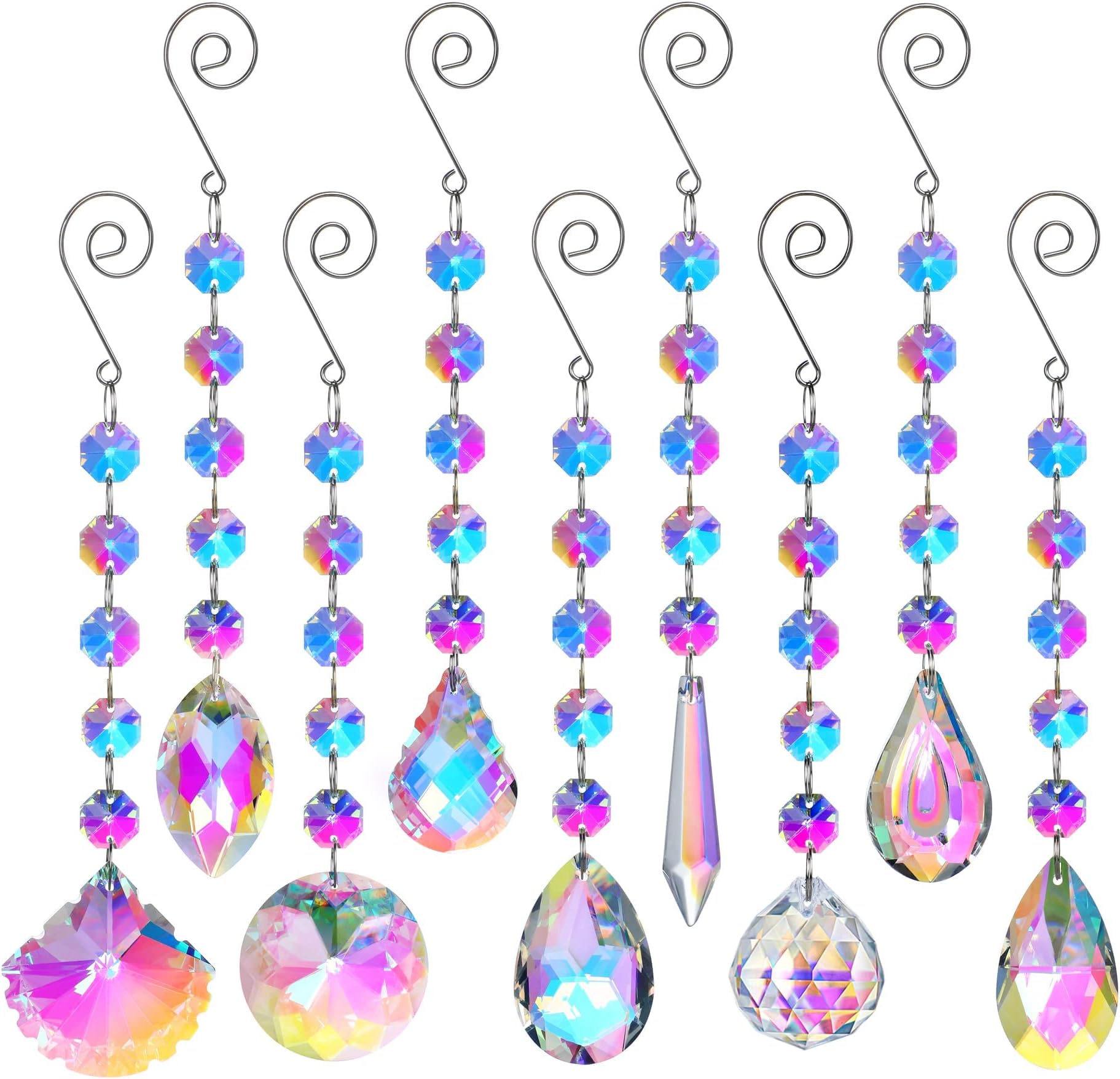 HDCRYSTALGIFTS 9 Pack Crystal Prisms Suncatchers, Rainbow Hanging Crystals Sun Catchers Indoor Windows, Colorful Beads Chains for Home Christmas Tree Decor