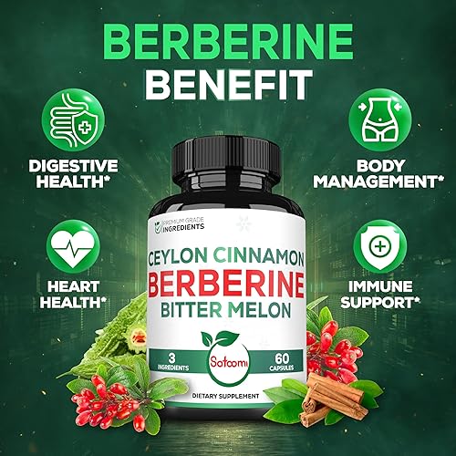 Miniatura 5 de Suplemento de berberina de 1500 mg con corteza de canela de Ceilán orgánica y melón amargo - Fórmula especial 3 en 1 para el sistema inmunológico,