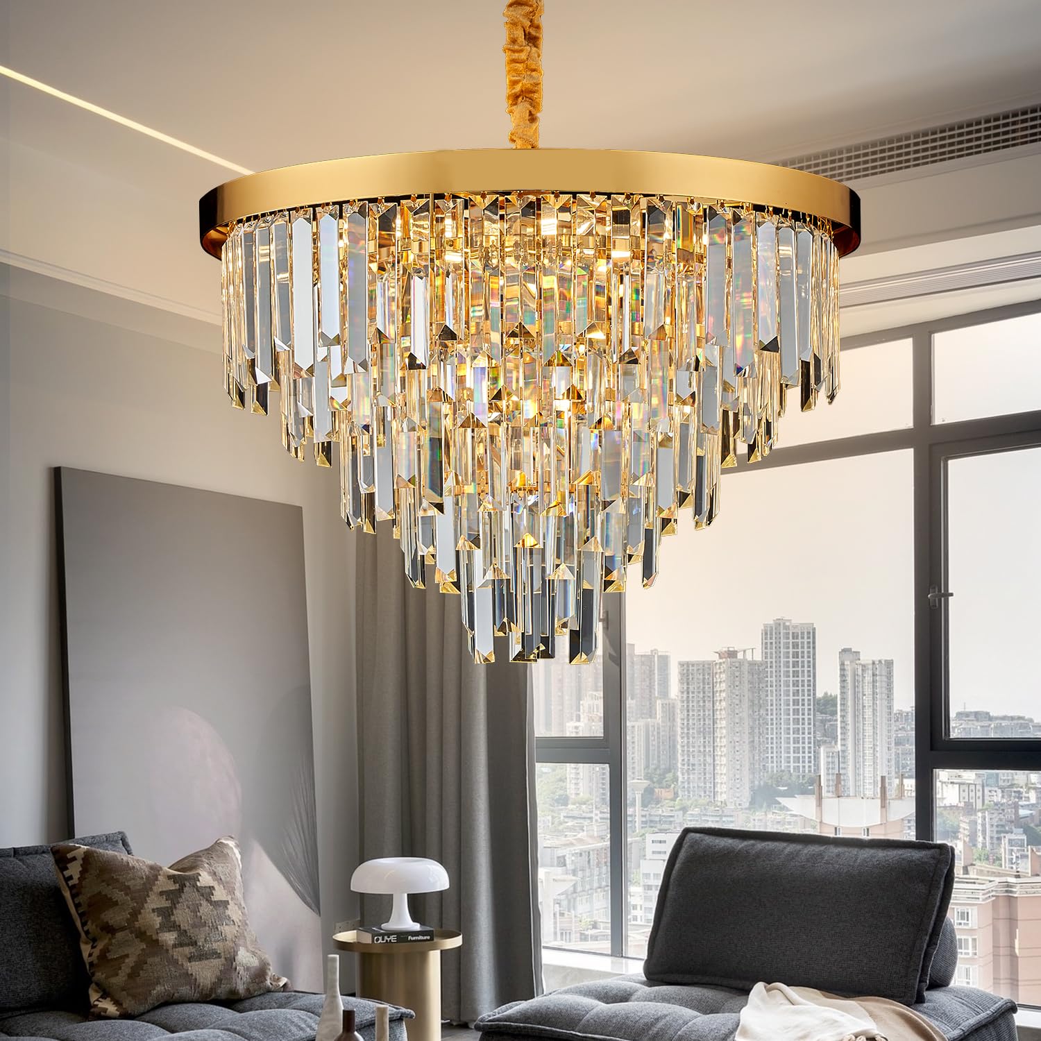 Gold Crystal Chandelier, 20" Modern Chandelier 5 Tiers 8 Light Pendant ...