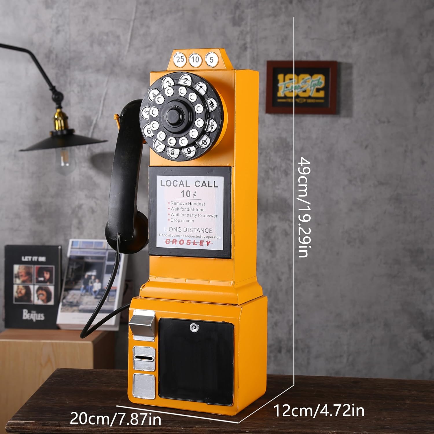 Vintage Iron Telephone Art Sculpture,Wall Mount,19.29"（Mustard）