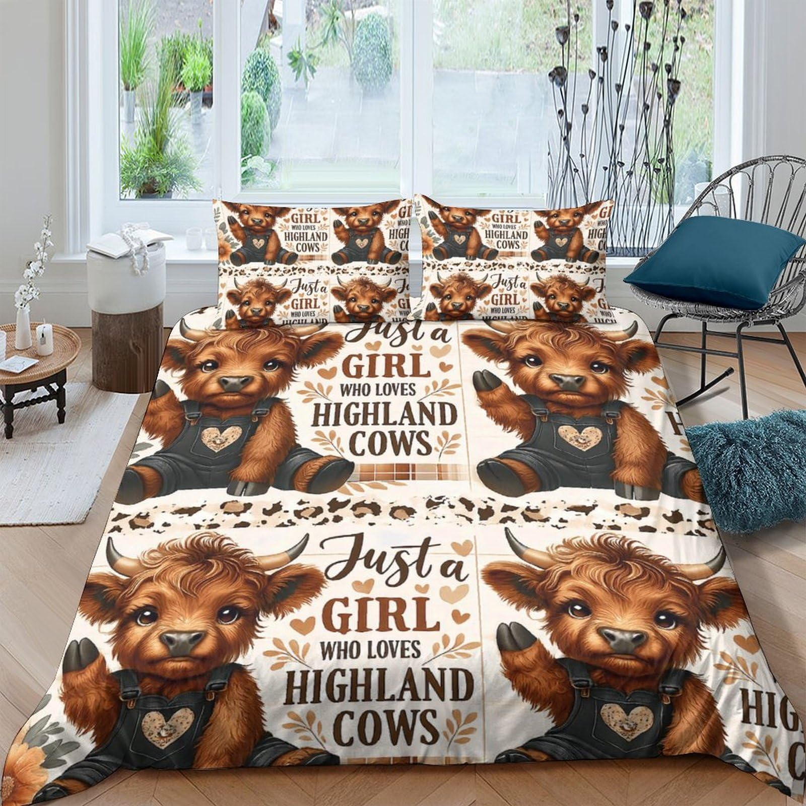 3D Printed Highland Cow Duvet Cover, Microfiber Quilt Cover Hidden Zipper
