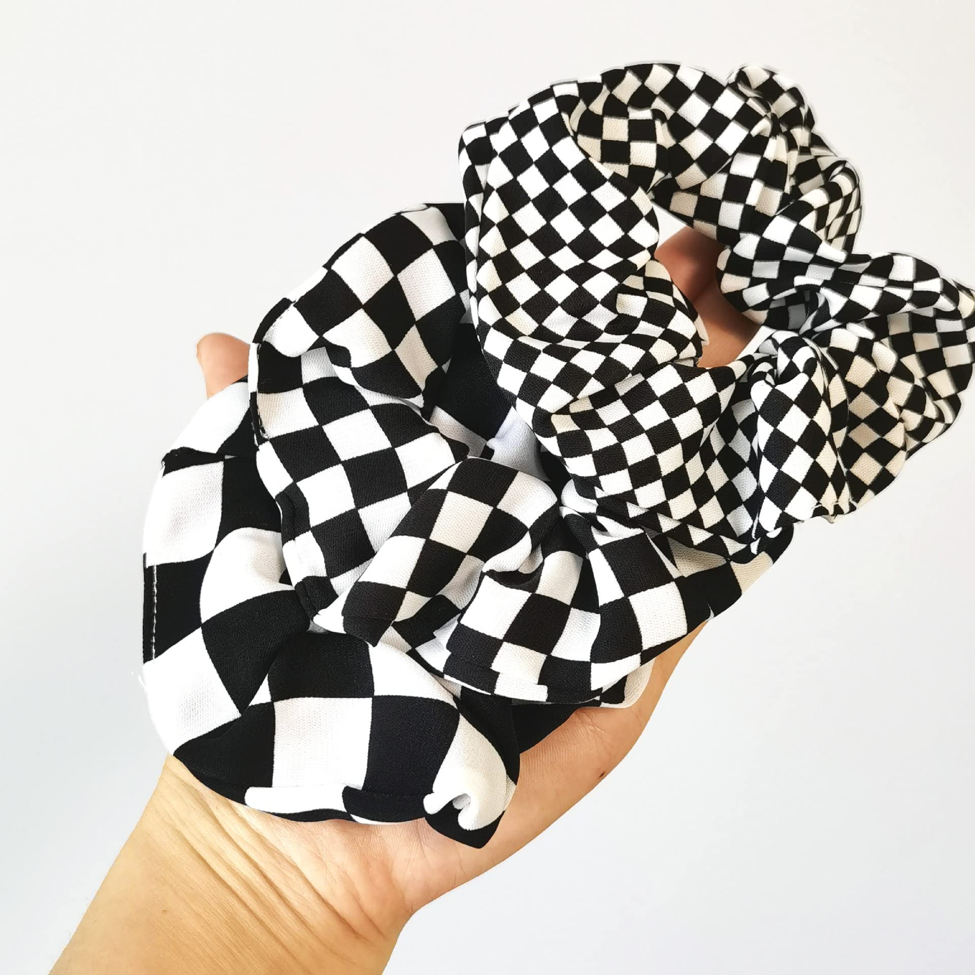 Classic Check Plaid Hair Scrunchie Tan Black Oversized Tartan Scrunchies XL Black Plaid Scrunchie Grey Large  main image 4