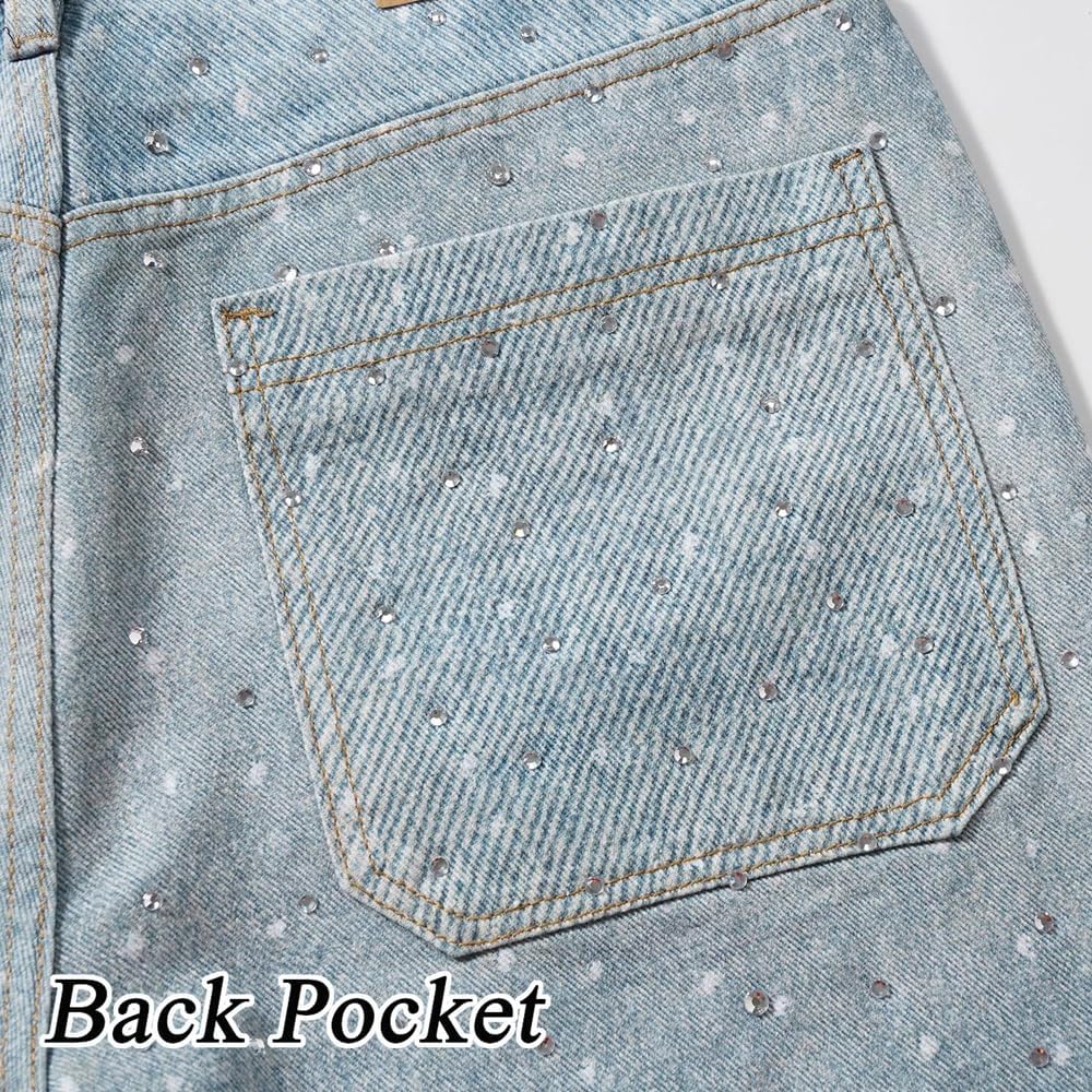 Mens Baggy Rhinestone Denim Jeans Shorts Y2k Oversized Jorts Vintage Loose Fit Shorts Casual Jorts Wide Leg Streetwear - Image 8