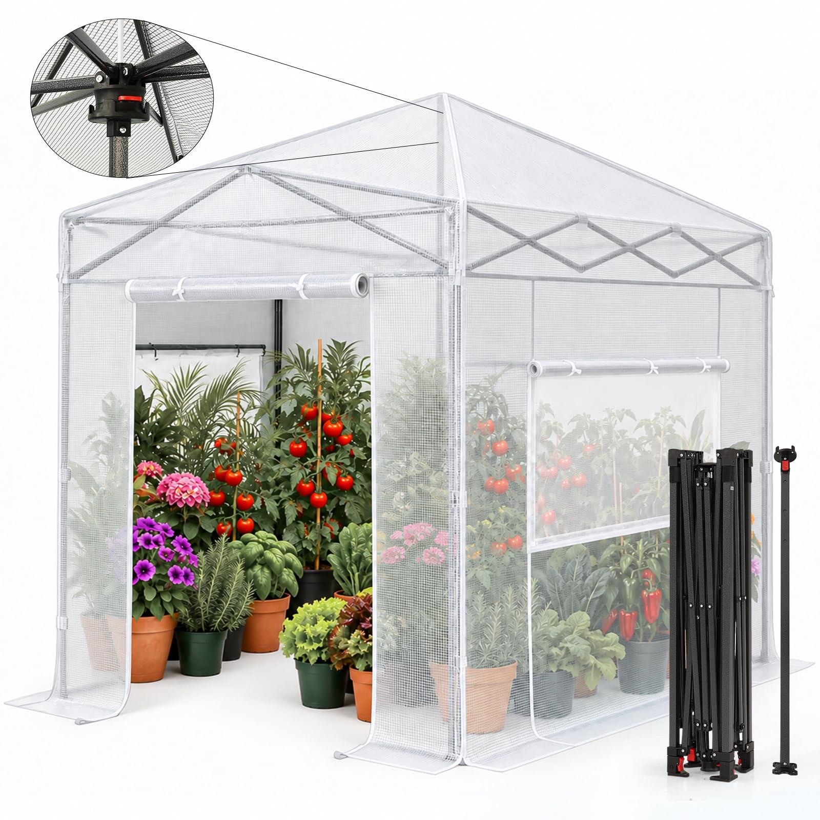 CROWN SHADES Walk-in 8x6 Pop Up Portable Greenhouse,White
