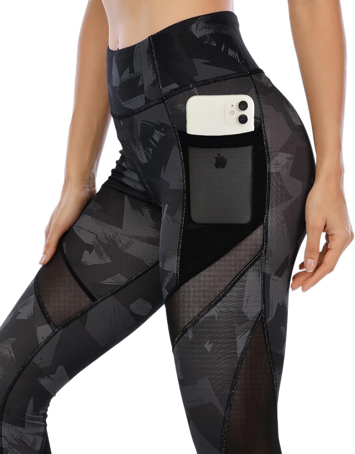 CSTOWN Women's High Waist Yoga Pants with Side Pockets Stretchy Mesh Insert Workout Leggings Tummy Control Yoga Tights - Image 6